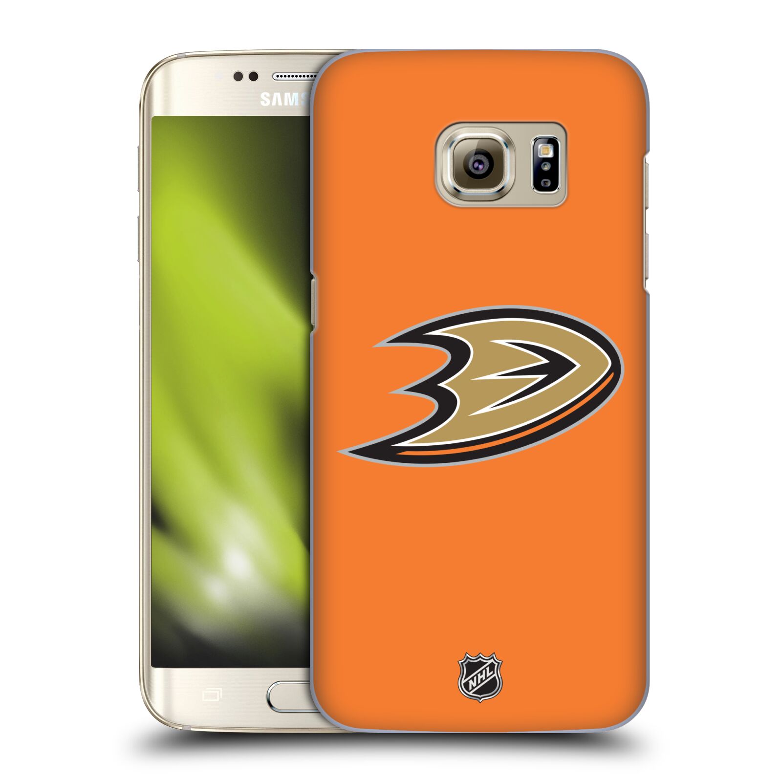 Pouzdro na mobil Samsung Galaxy S7 EDGE - HEAD CASE - Hokej NHL - Anaheim Ducks - Oranžové pozadí