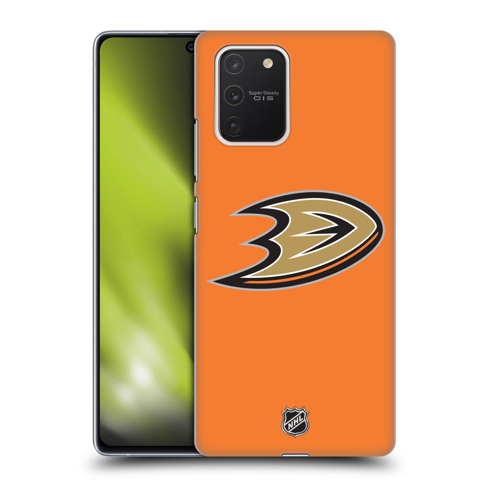 Pouzdro na mobil Samsung Galaxy S10 LITE - HEAD CASE - Hokej NHL - Anaheim Ducks - Oranžové pozadí