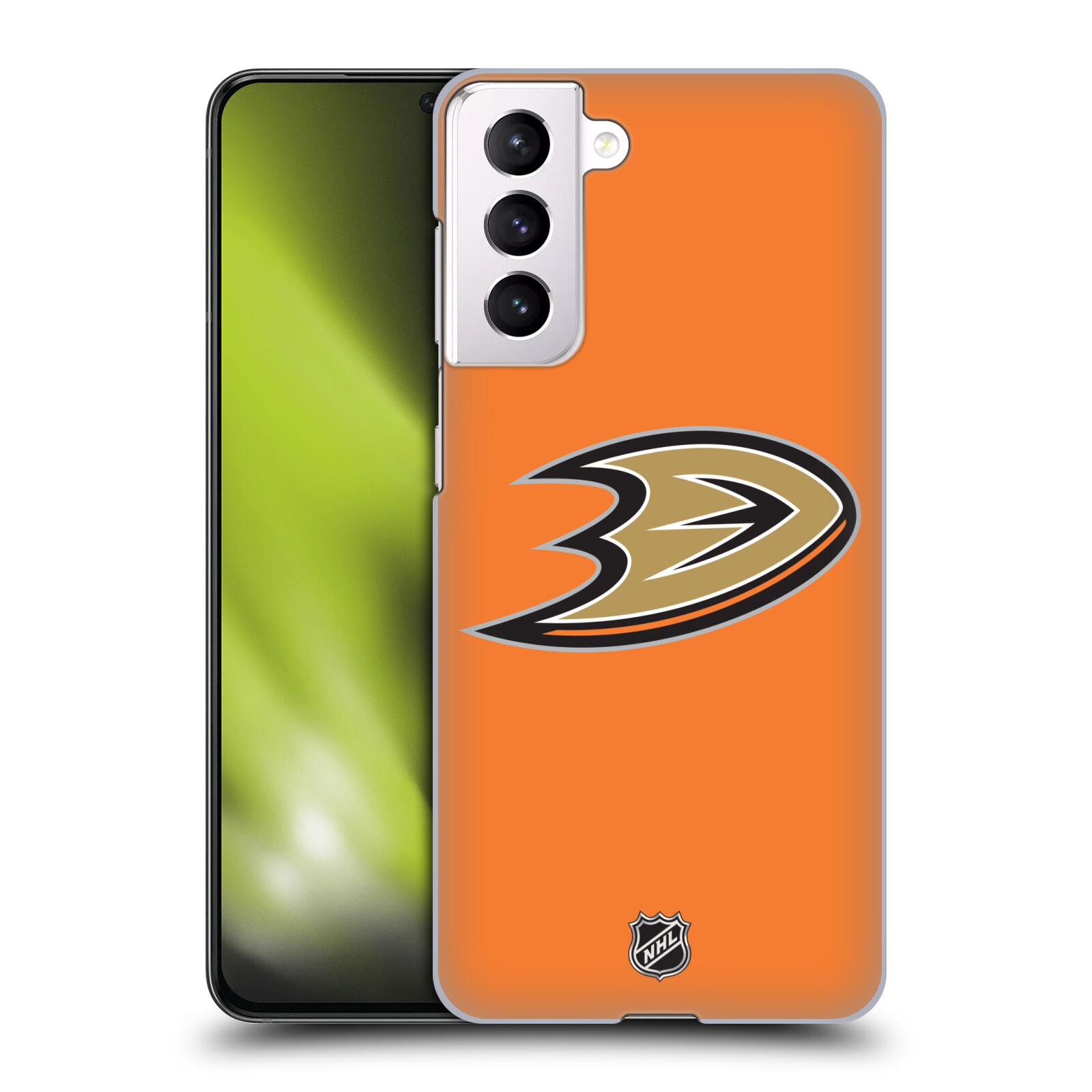 Pouzdro na mobil Samsung Galaxy S21 5G - HEAD CASE - Hokej NHL - Anaheim Ducks - Oranžové pozadí