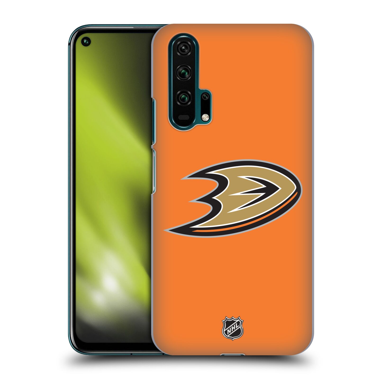 Pouzdro na mobil HONOR 20 PRO - HEAD CASE - Hokej NHL - Anaheim Ducks - Oranžové pozadí
