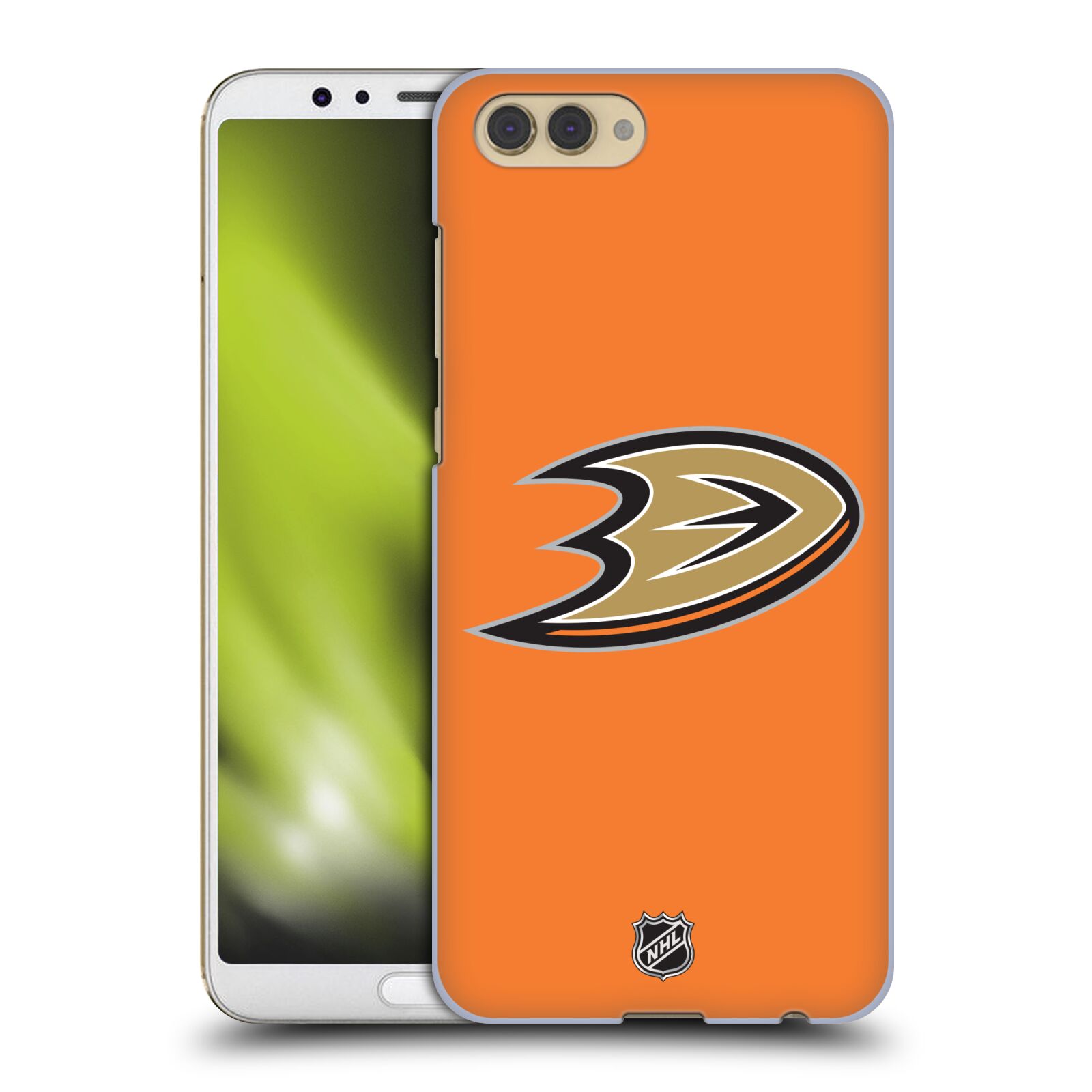 Pouzdro na mobil HONOR View 10 / V10 - HEAD CASE - Hokej NHL - Anaheim Ducks - Oranžové pozadí