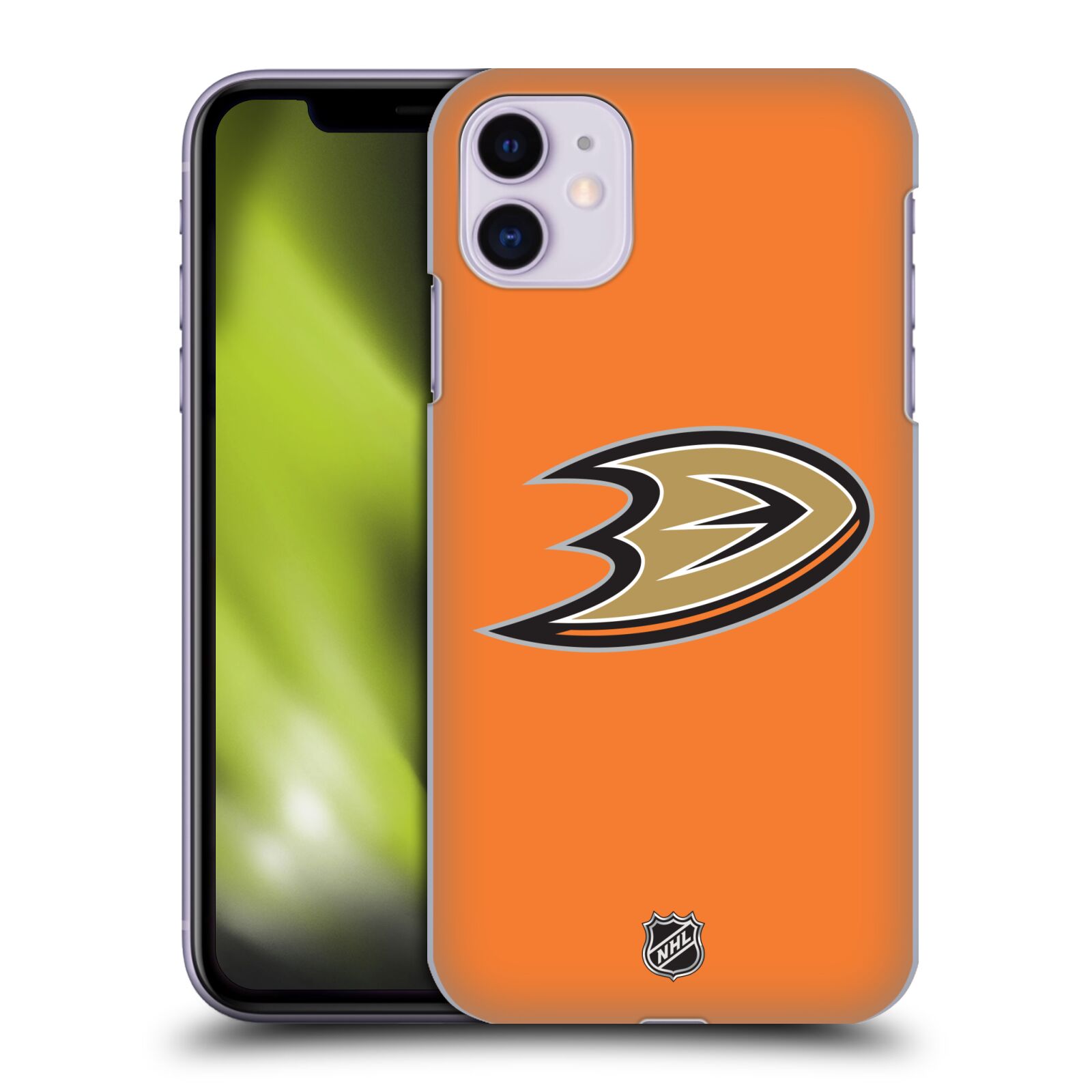 Pouzdro na mobil Apple Iphone 11 - HEAD CASE - Hokej NHL - Anaheim Ducks - Oranžové pozadí