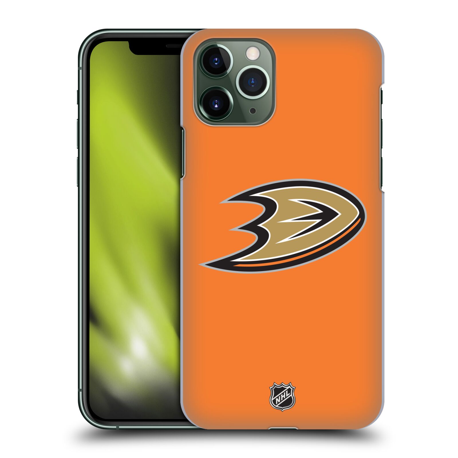 Pouzdro na mobil Apple Iphone 11 PRO - HEAD CASE - Hokej NHL - Anaheim Ducks - Oranžové pozadí