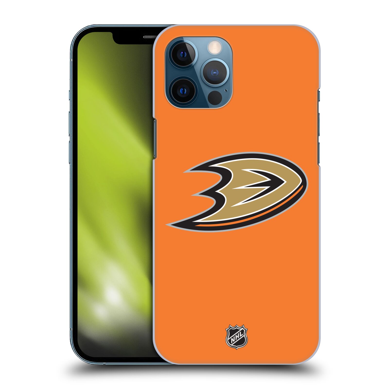 Pouzdro na mobil Apple Iphone 12 PRO MAX - HEAD CASE - Hokej NHL - Anaheim Ducks - Oranžové pozadí
