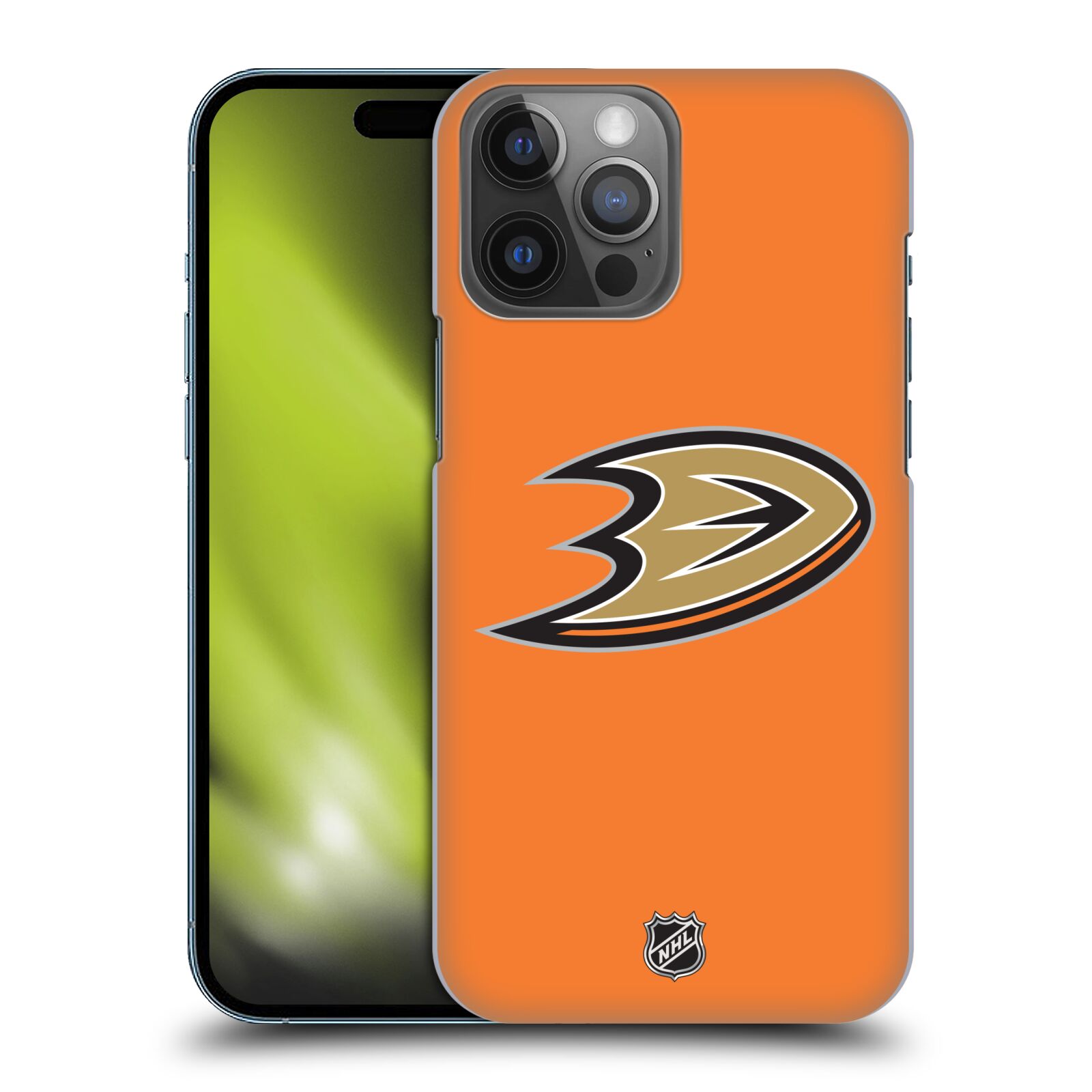 Pouzdro na mobil Apple Iphone 14 PRO MAX - HEAD CASE - Hokej NHL - Anaheim Ducks - Oranžové pozadí