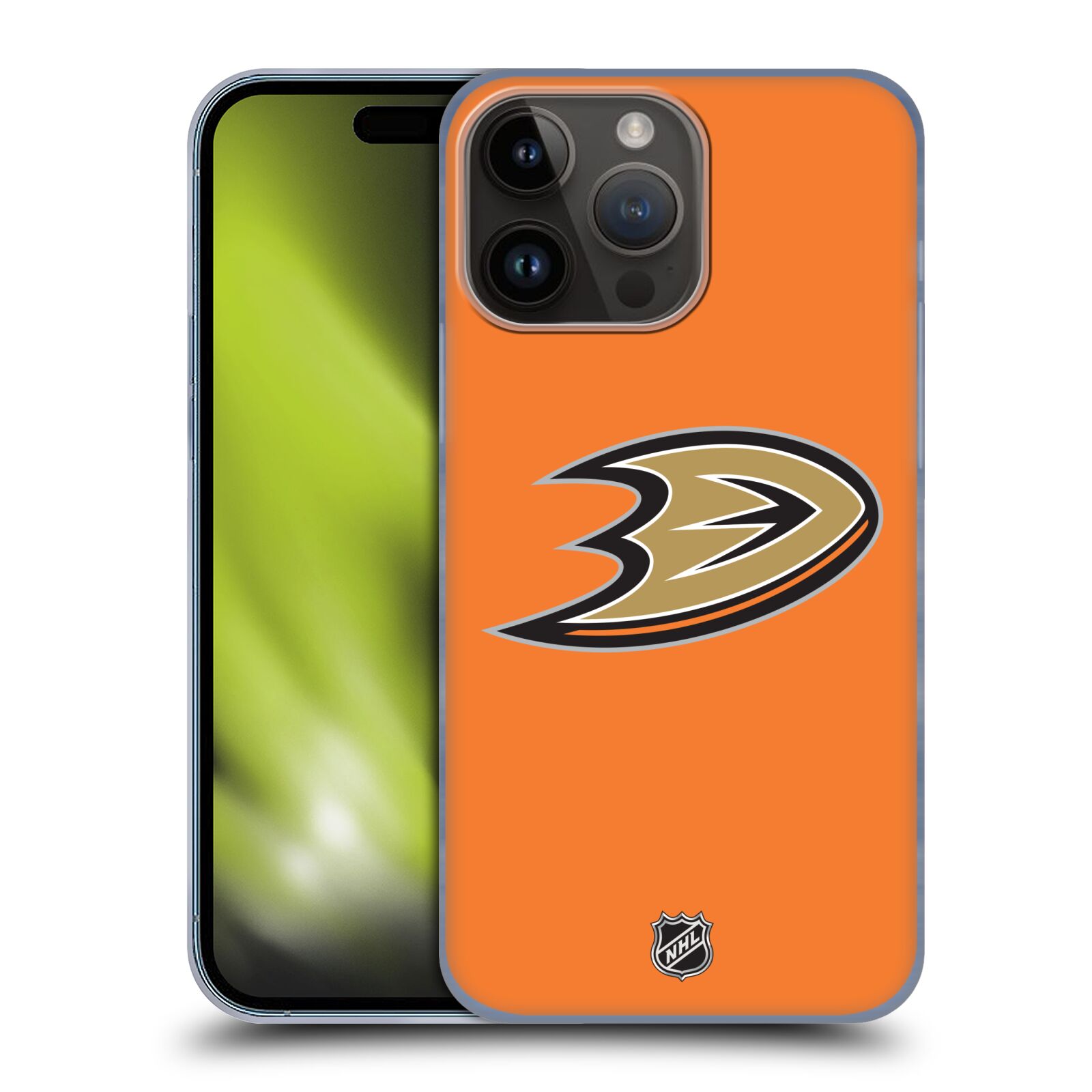 Plastový obal HEAD CASE na mobil Apple Iphone 15 PRO MAX  Hokej NHL - Anaheim Ducks - Oranžové pozadí