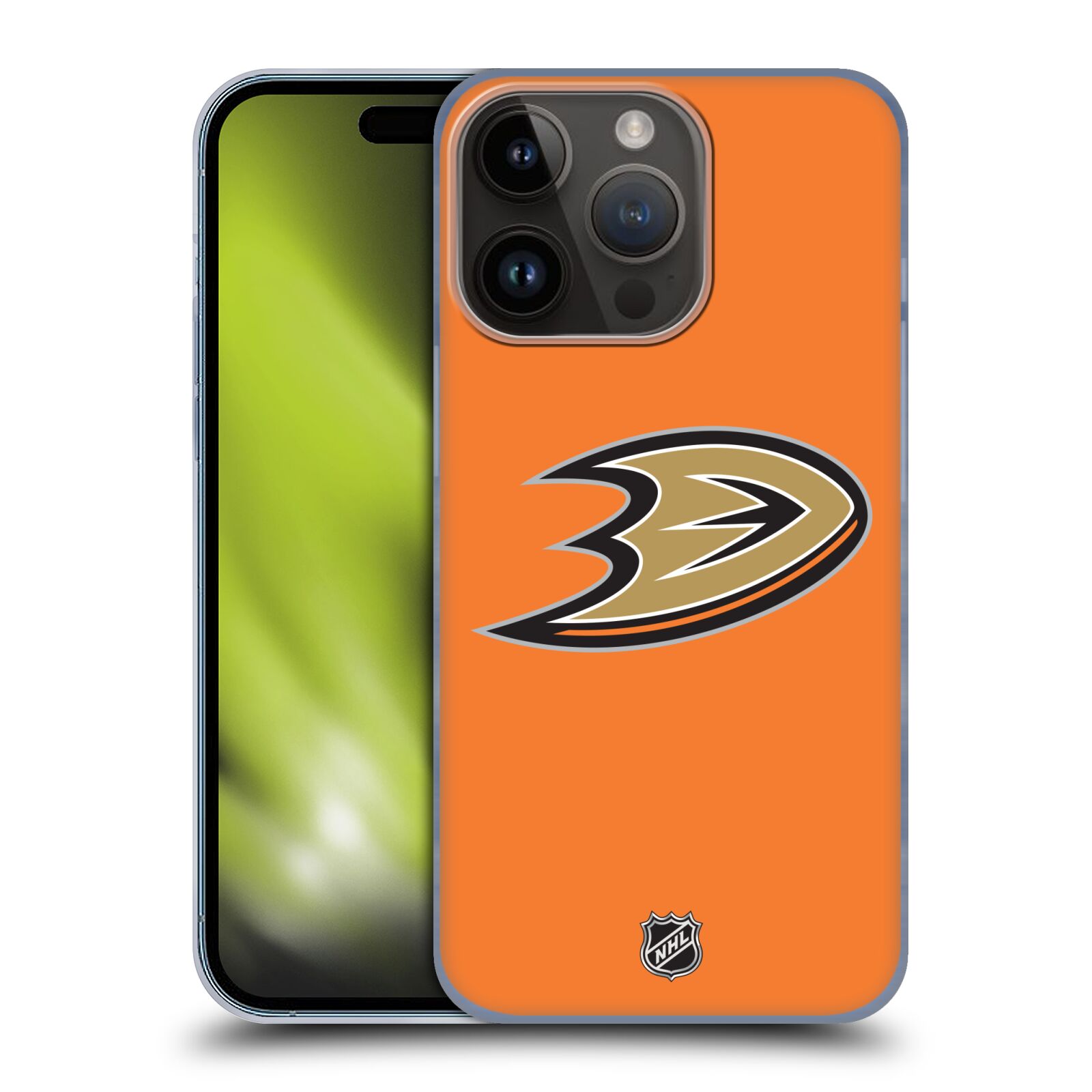 Plastový obal HEAD CASE na mobil Apple Iphone 15 Pro  Hokej NHL - Anaheim Ducks - Oranžové pozadí