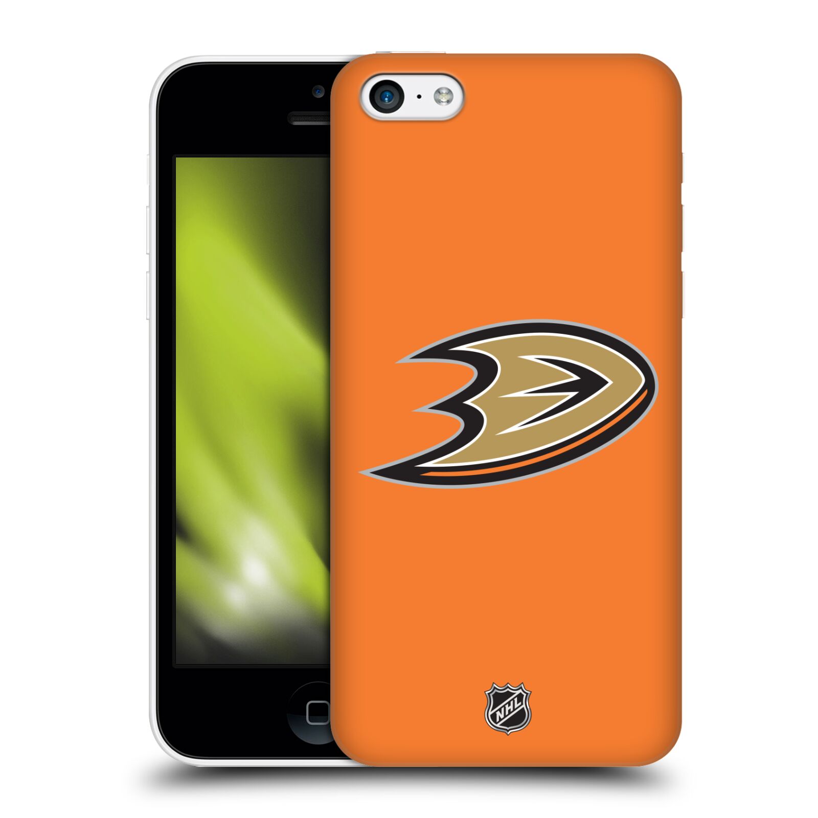 Pouzdro na mobil Apple Iphone 5C - HEAD CASE - Hokej NHL - Anaheim Ducks - Oranžové pozadí