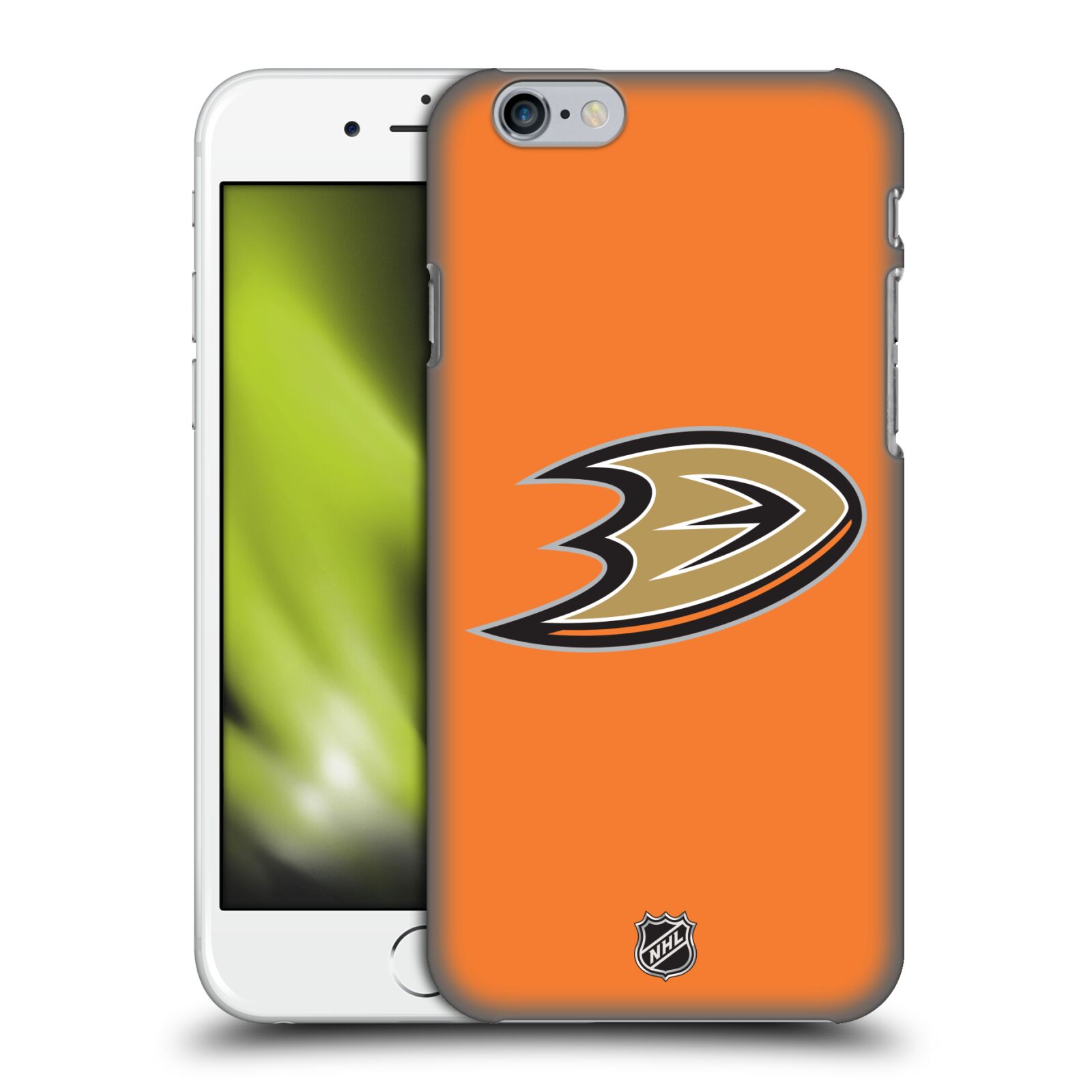 Pouzdro na mobil Apple Iphone 6/6S - HEAD CASE - Hokej NHL - Anaheim Ducks - Oranžové pozadí