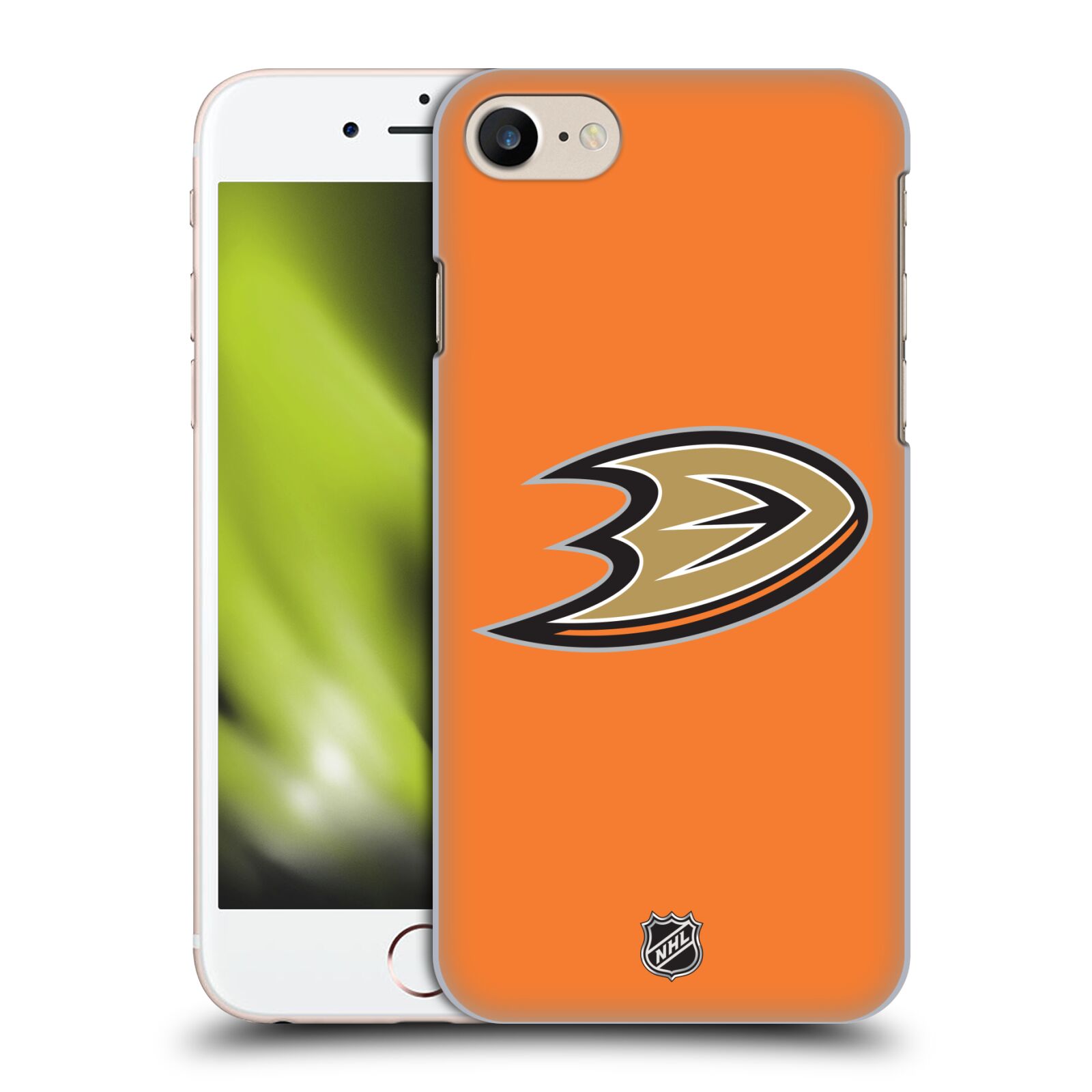 Pouzdro na mobil Apple Iphone 7/8 - HEAD CASE - Hokej NHL - Anaheim Ducks - Oranžové pozadí