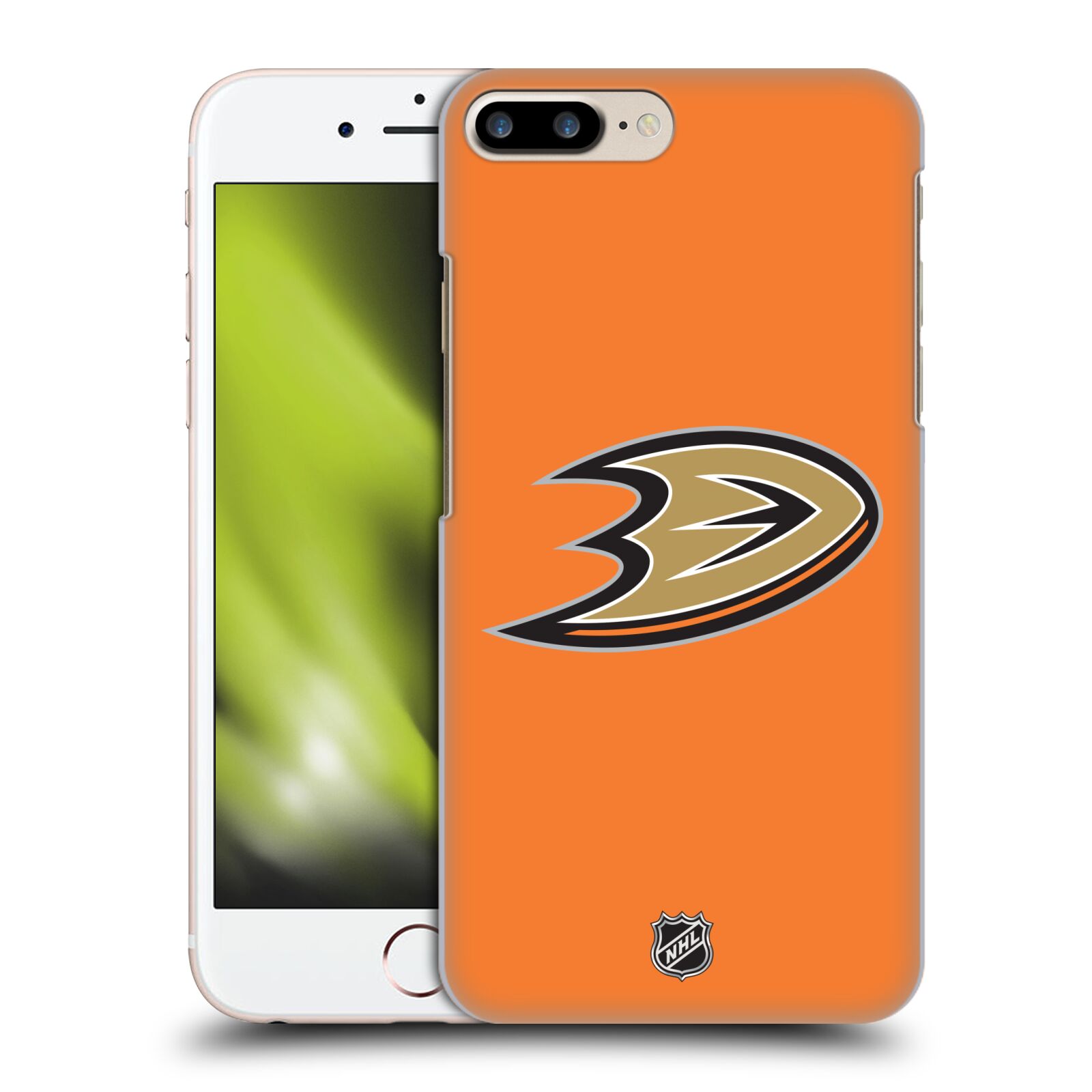 Pouzdro na mobil Apple Iphone 7/8 PLUS - HEAD CASE - Hokej NHL - Anaheim Ducks - Oranžové pozadí
