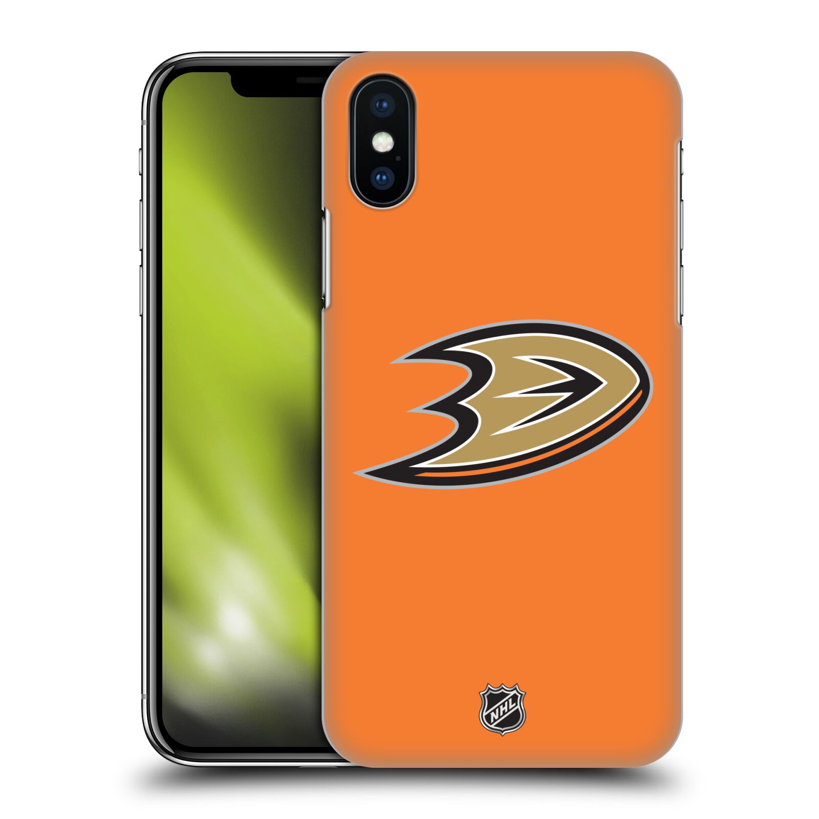 Pouzdro na mobil Apple Iphone X/XS - HEAD CASE - Hokej NHL - Anaheim Ducks - Oranžové pozadí