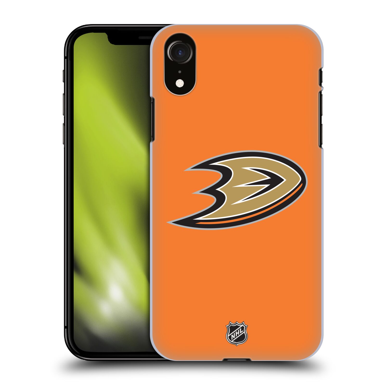 Pouzdro na mobil Apple Iphone XR - HEAD CASE - Hokej NHL - Anaheim Ducks - Oranžové pozadí