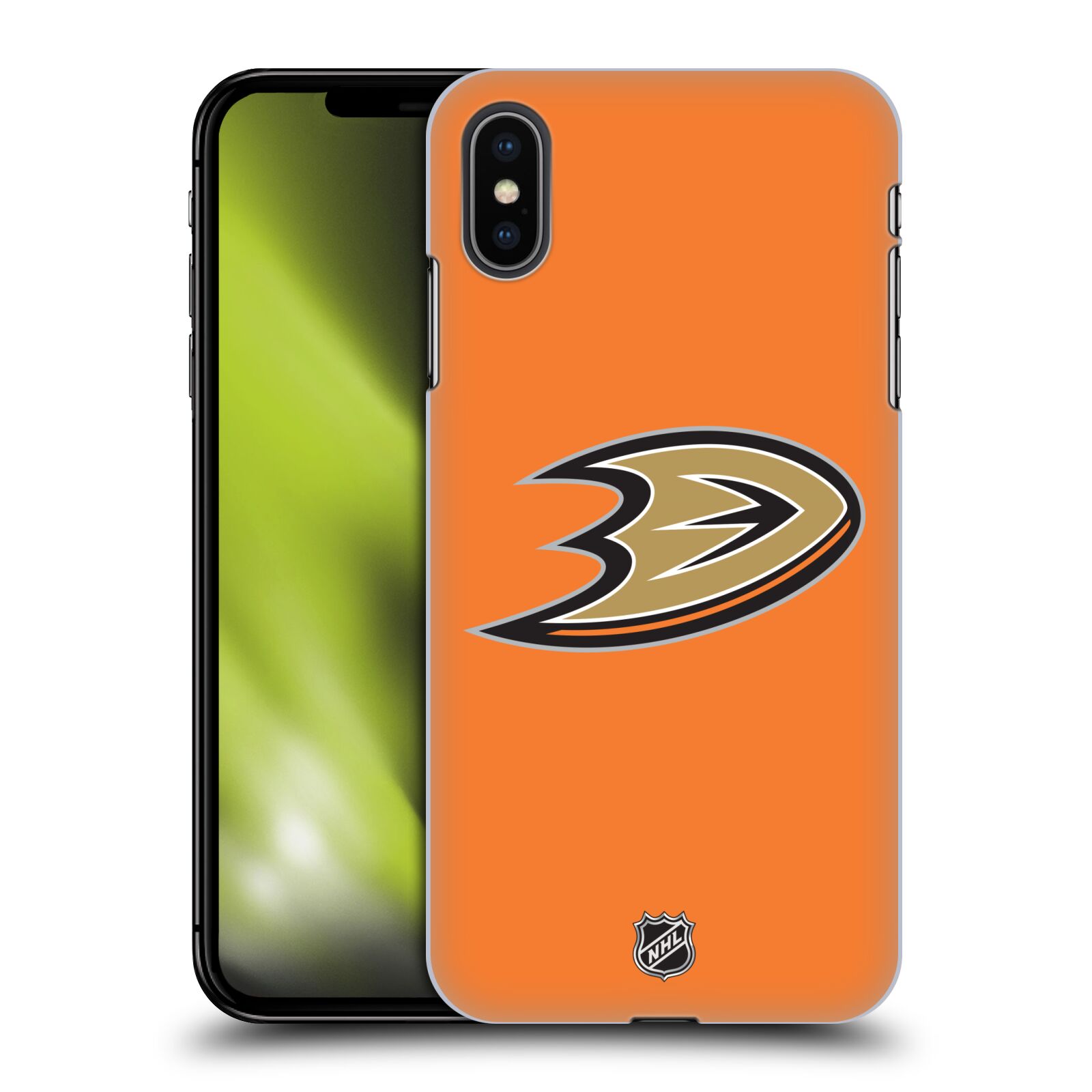 Pouzdro na mobil Apple Iphone XS MAX - HEAD CASE - Hokej NHL - Anaheim Ducks - Oranžové pozadí