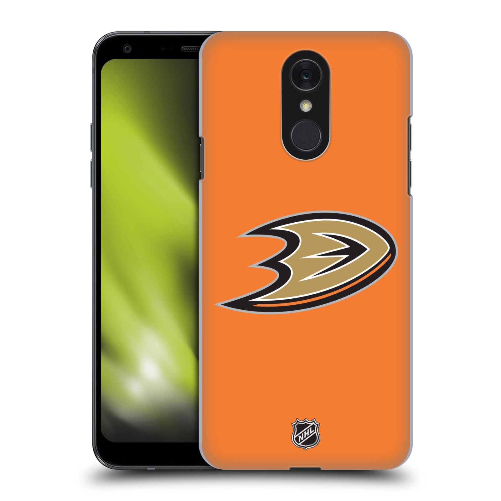 Pouzdro na mobil LG Q7 - HEAD CASE - Hokej NHL - Anaheim Ducks - Oranžové pozadí