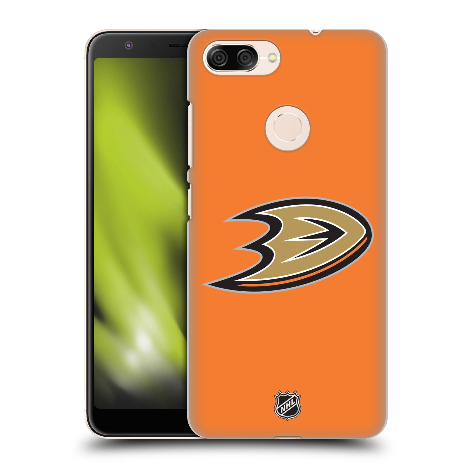 Pouzdro na mobil ASUS ZENFONE Max Plus M1 - HEAD CASE - Hokej NHL - Anaheim Ducks - Oranžové pozadí