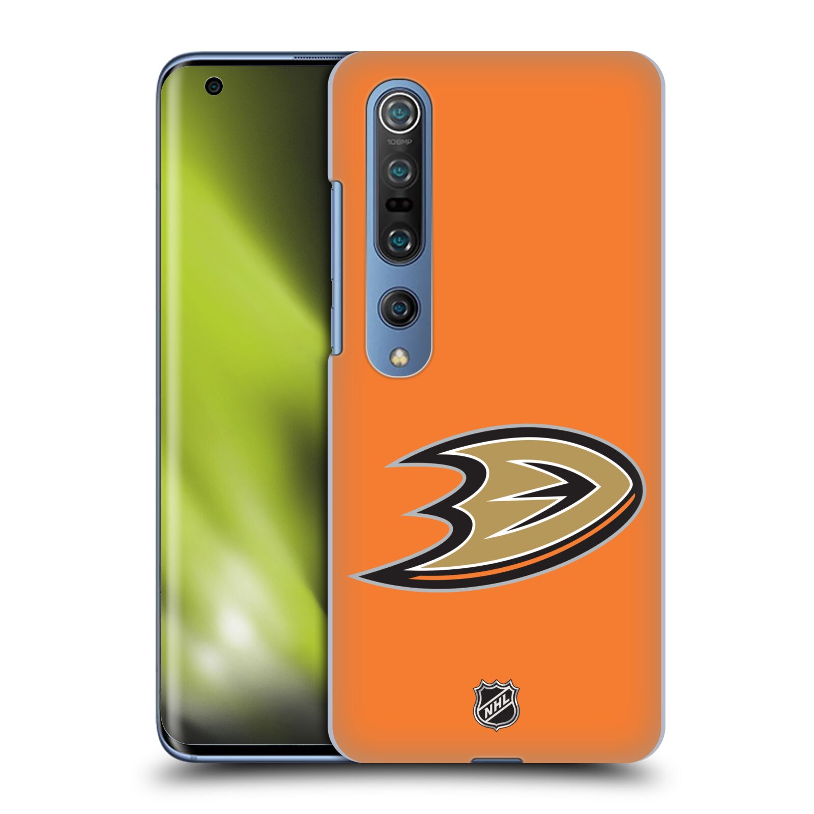 Pouzdro na mobil Xiaomi  Mi 10 5G / Mi 10 5G PRO - HEAD CASE - Hokej NHL - Anaheim Ducks - Oranžové pozadí