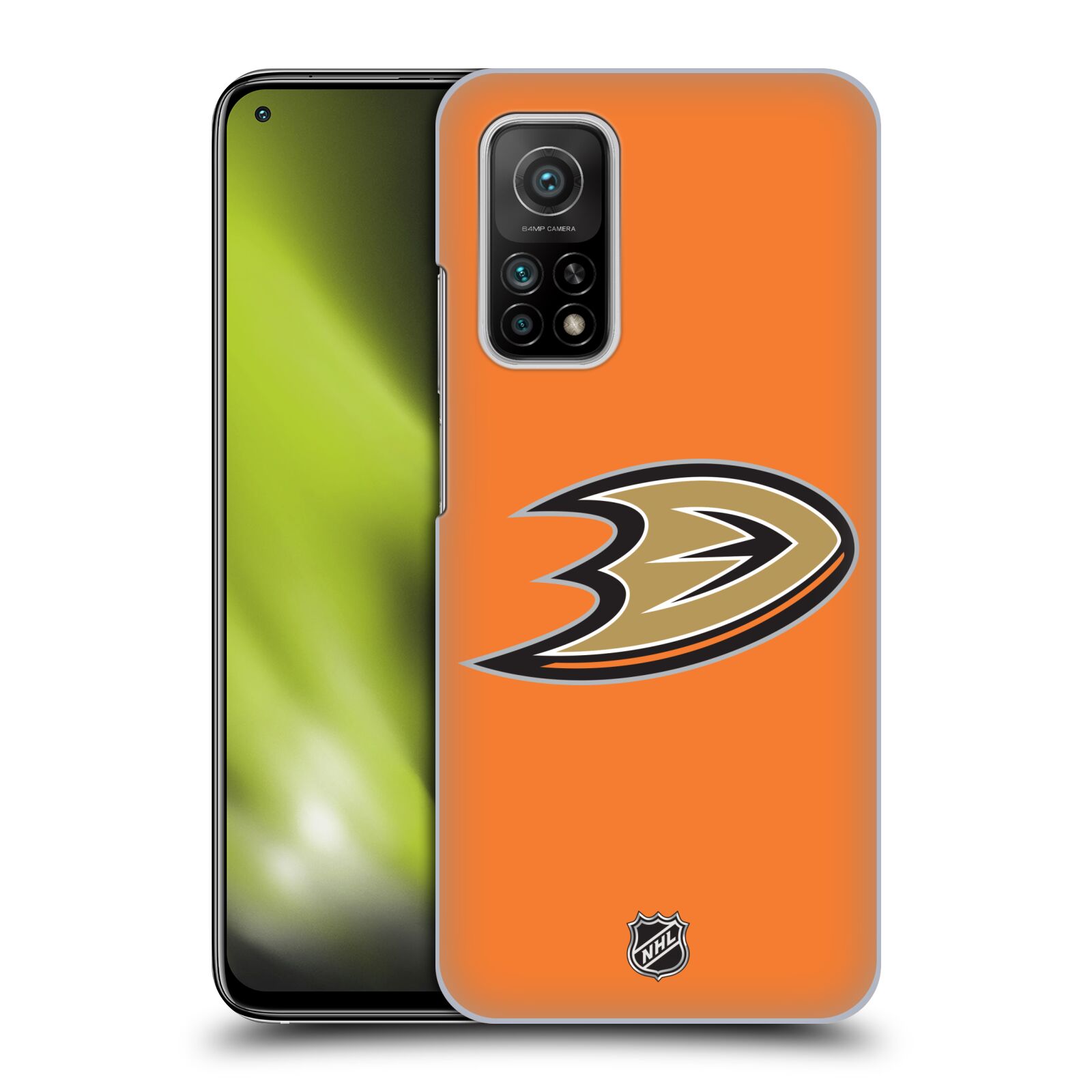 Pouzdro na mobil Xiaomi  Mi 10T / Mi 10T PRO - HEAD CASE - Hokej NHL - Anaheim Ducks - Oranžové pozadí