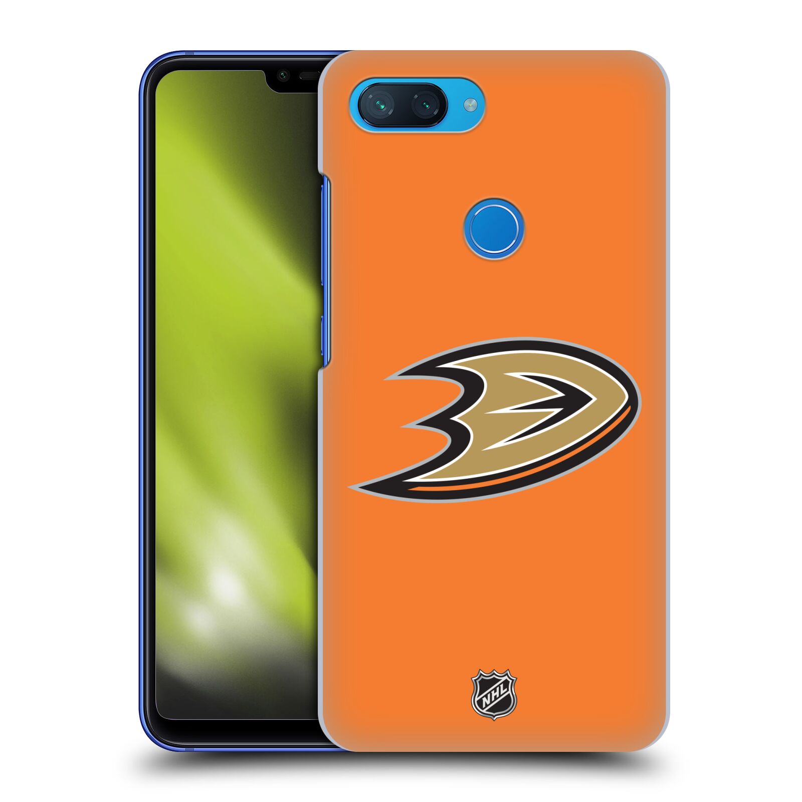 Pouzdro na mobil Xiaomi  Mi 8 Lite - HEAD CASE - Hokej NHL - Anaheim Ducks - Oranžové pozadí
