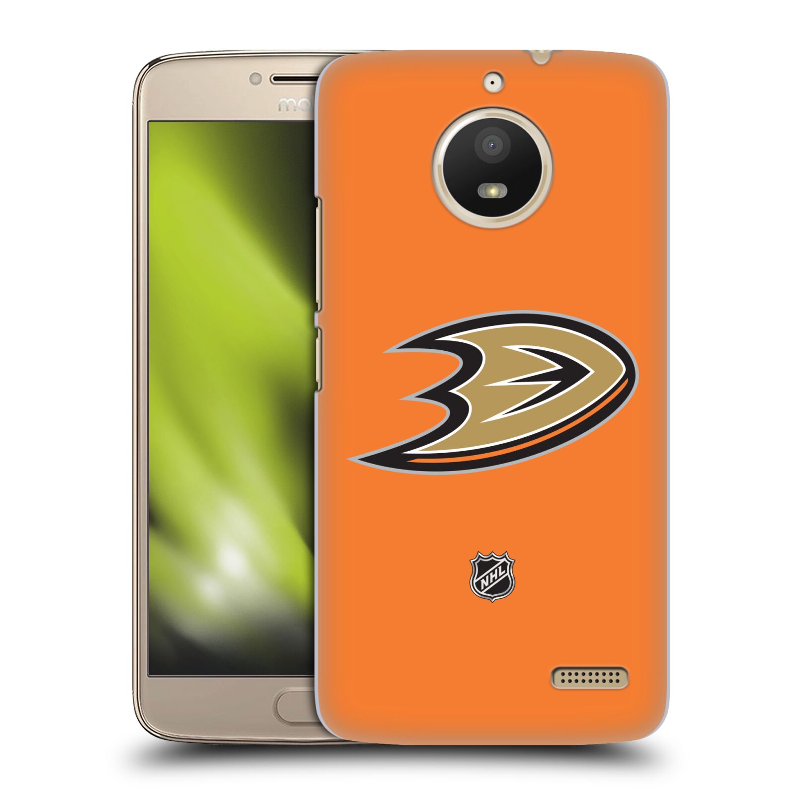 Pouzdro na mobil Lenovo Moto E4 - HEAD CASE - Hokej NHL - Anaheim Ducks - Oranžové pozadí