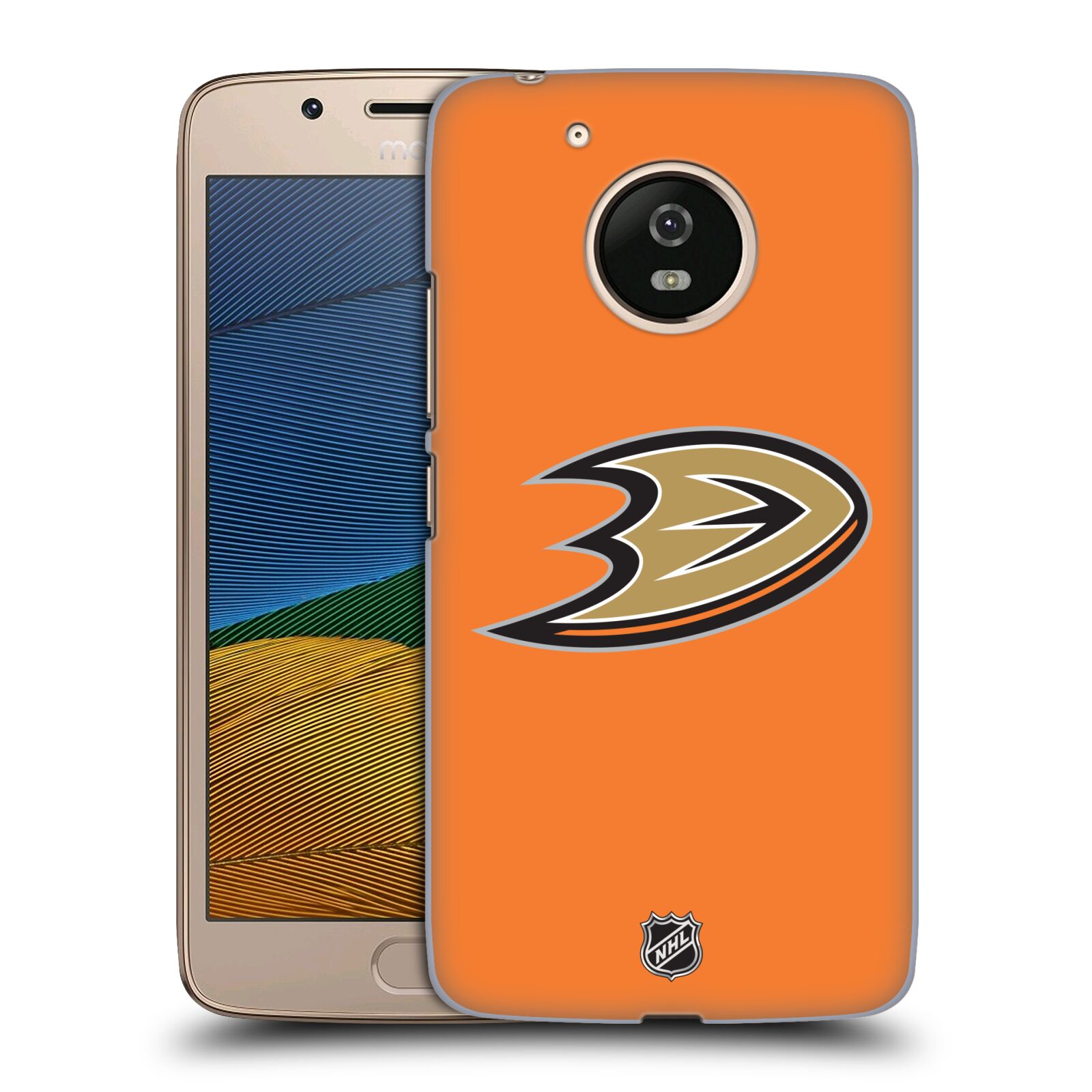 Pouzdro na mobil Lenovo Moto G5 - HEAD CASE - Hokej NHL - Anaheim Ducks - Oranžové pozadí