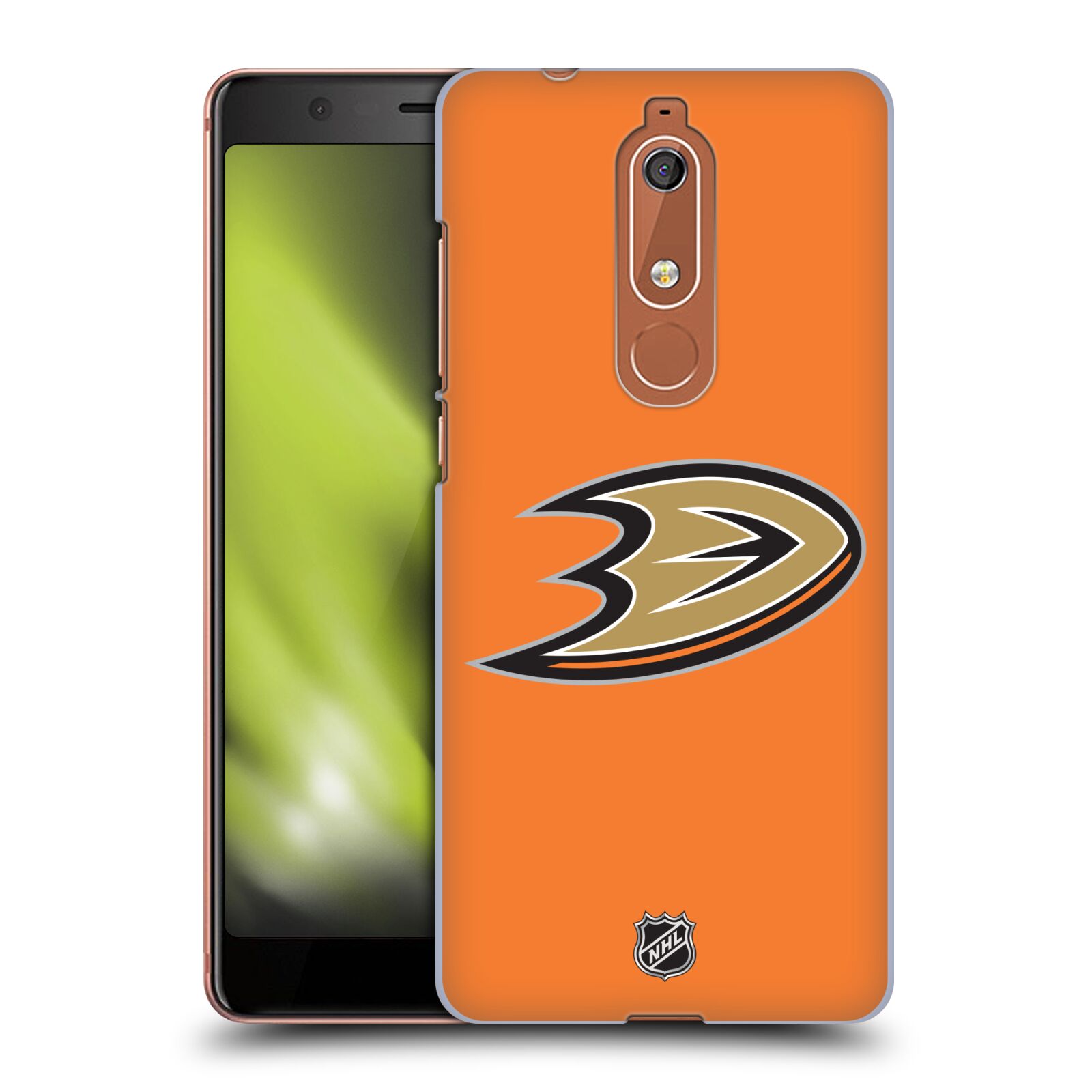 Pouzdro na mobil Nokia 5.1 - HEAD CASE - Hokej NHL - Anaheim Ducks - Oranžové pozadí