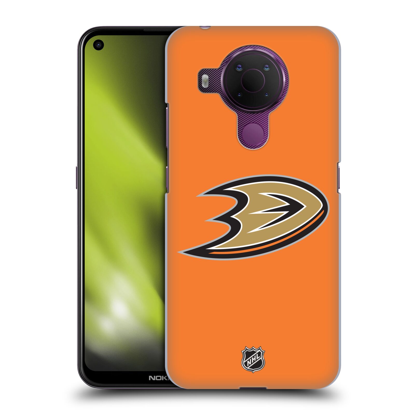 Pouzdro na mobil Nokia 5.4 - HEAD CASE - Hokej NHL - Anaheim Ducks - Oranžové pozadí