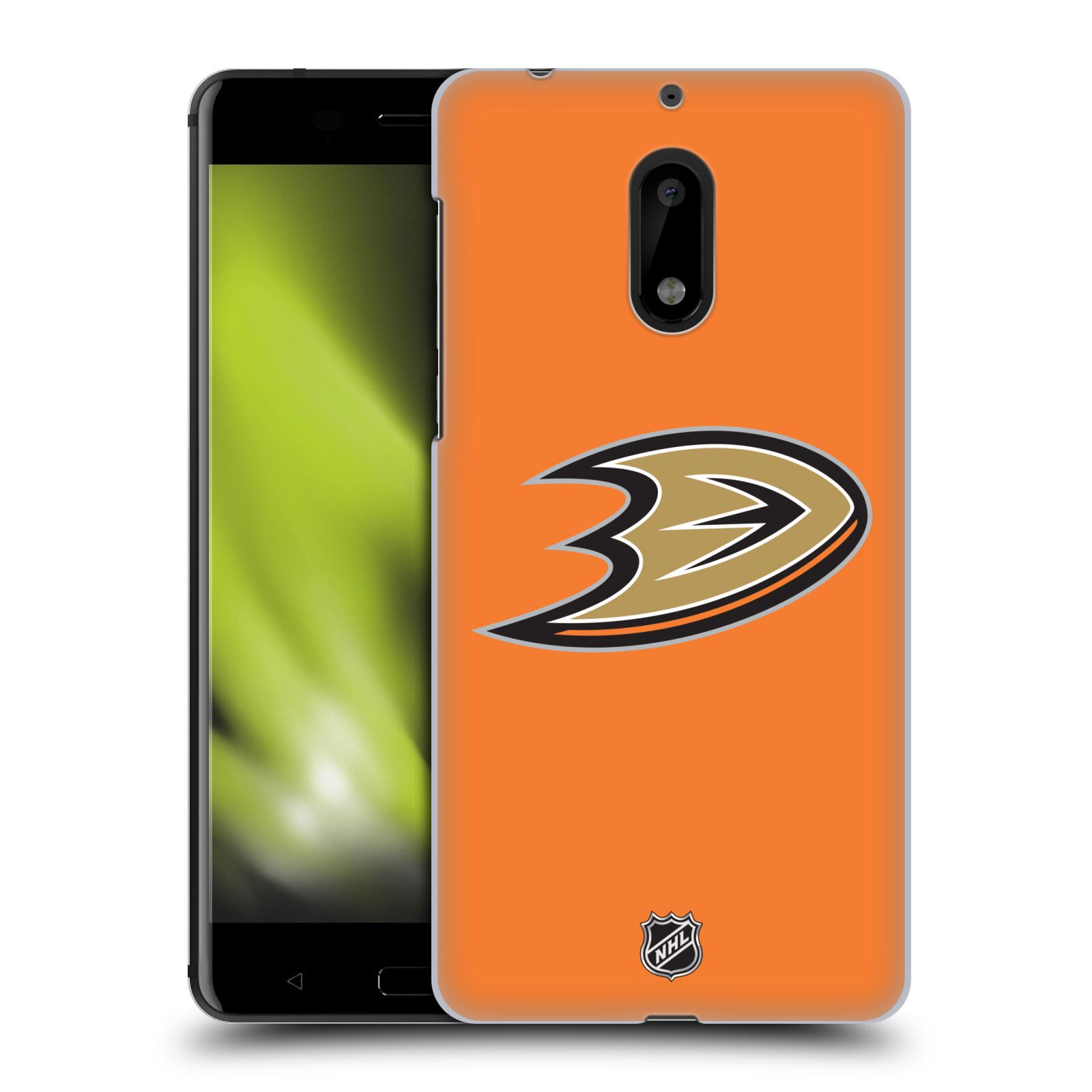 Pouzdro na mobil Nokia 6 - HEAD CASE - Hokej NHL - Anaheim Ducks - Oranžové pozadí