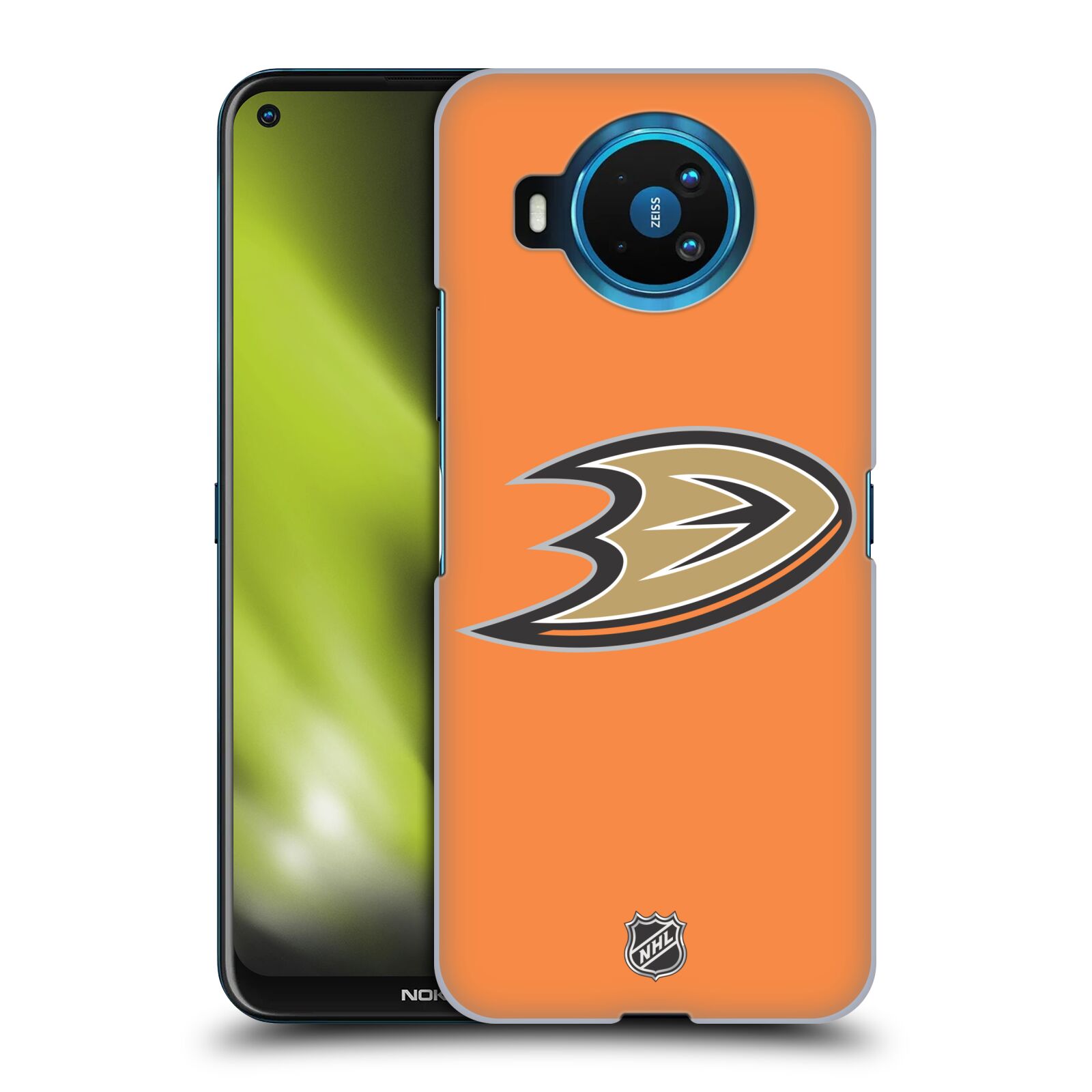 Pouzdro na mobil NOKIA 8.3 - HEAD CASE - Hokej NHL - Anaheim Ducks - Oranžové pozadí