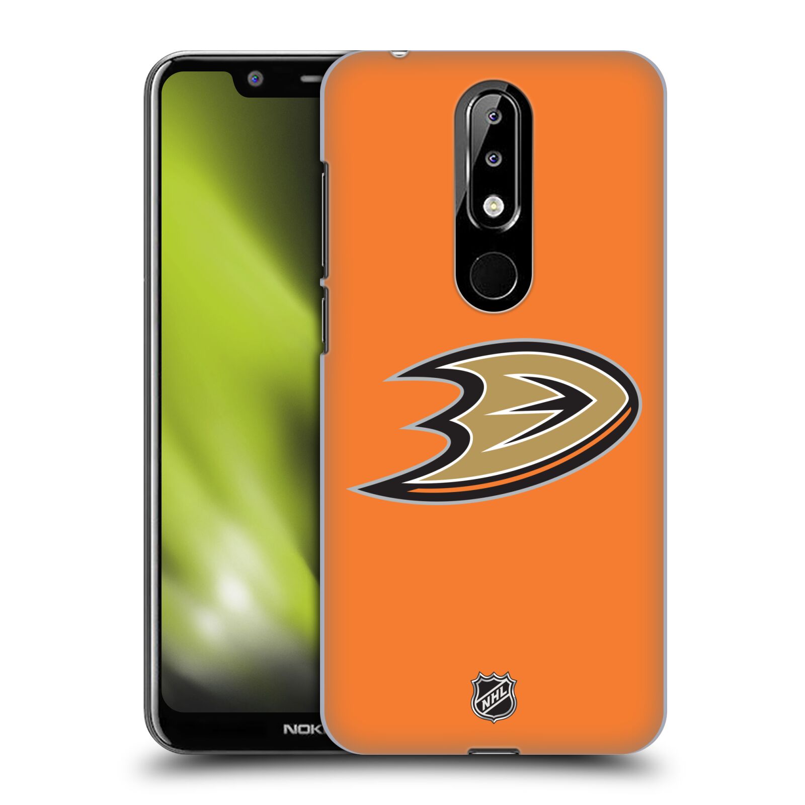 Pouzdro na mobil Nokia 5.1 PLUS - HEAD CASE - Hokej NHL - Anaheim Ducks - Oranžové pozadí