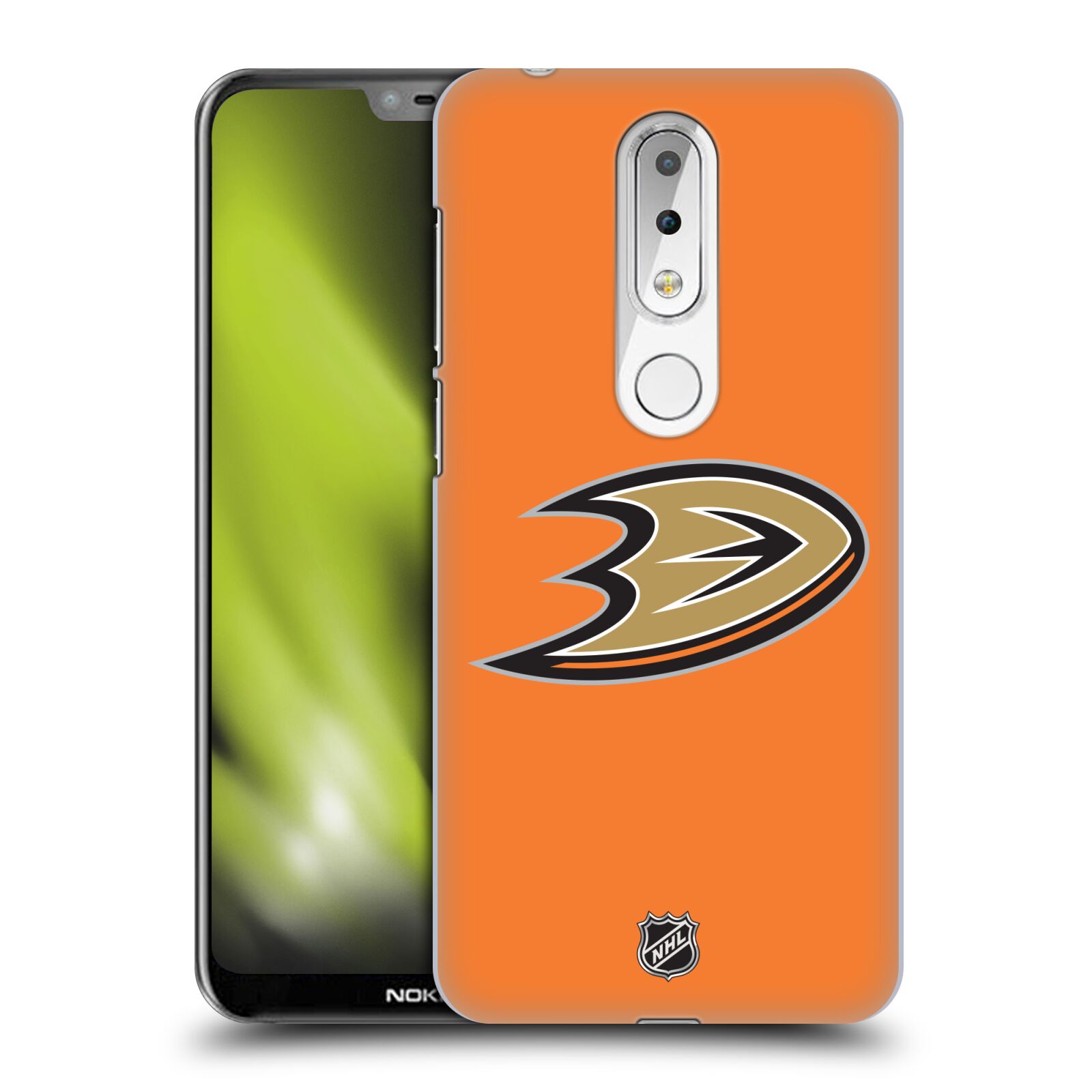 Pouzdro na mobil Nokia 6.1 PLUS - HEAD CASE - Hokej NHL - Anaheim Ducks - Oranžové pozadí