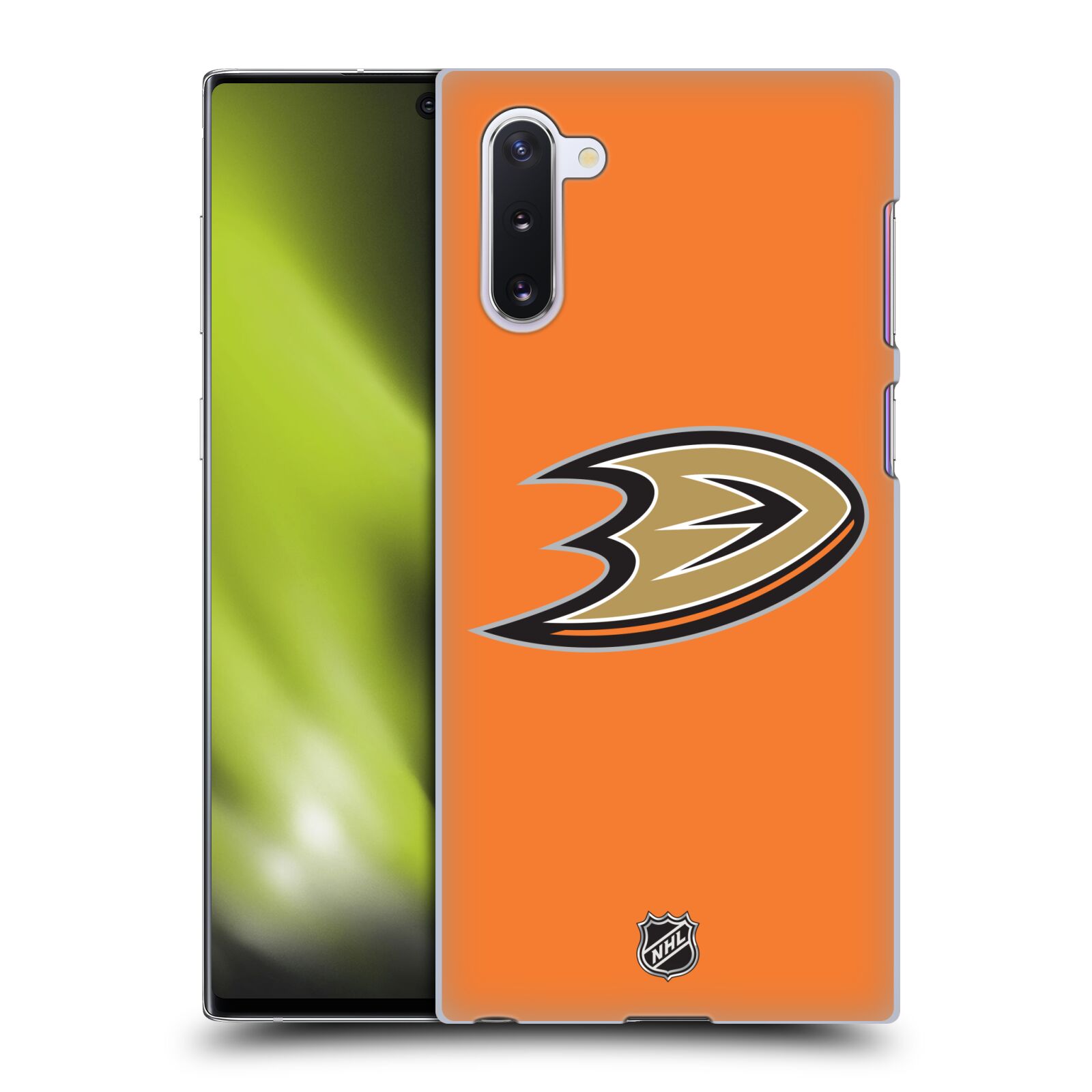Pouzdro na mobil Samsung Galaxy Note 10 - HEAD CASE - Hokej NHL - Anaheim Ducks - Oranžové pozadí