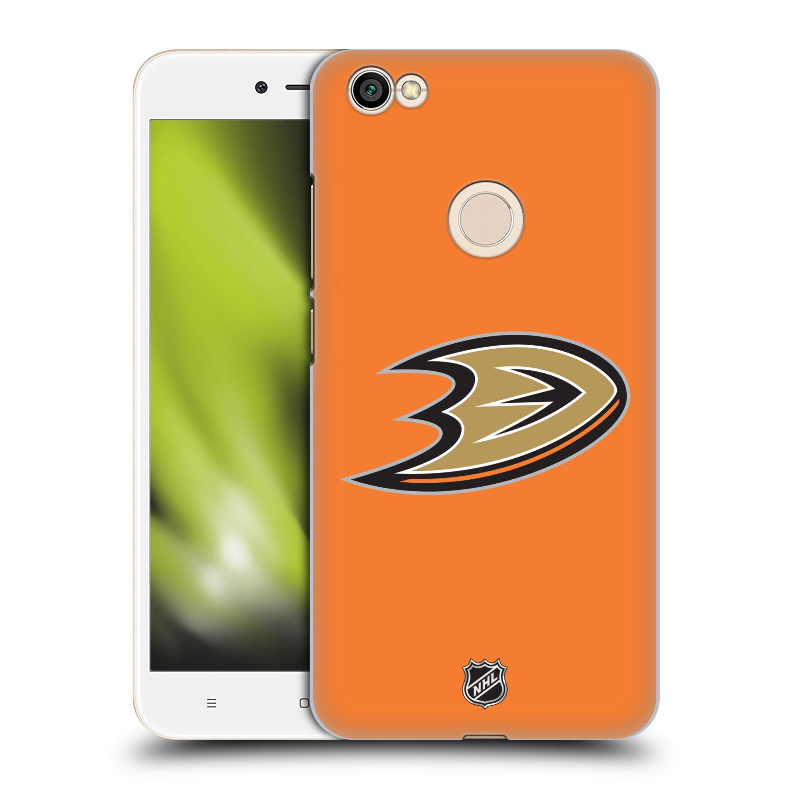 Pouzdro na mobil Xiaomi Redmi Note 5A - HEAD CASE - Hokej NHL - Anaheim Ducks - Oranžové pozadí