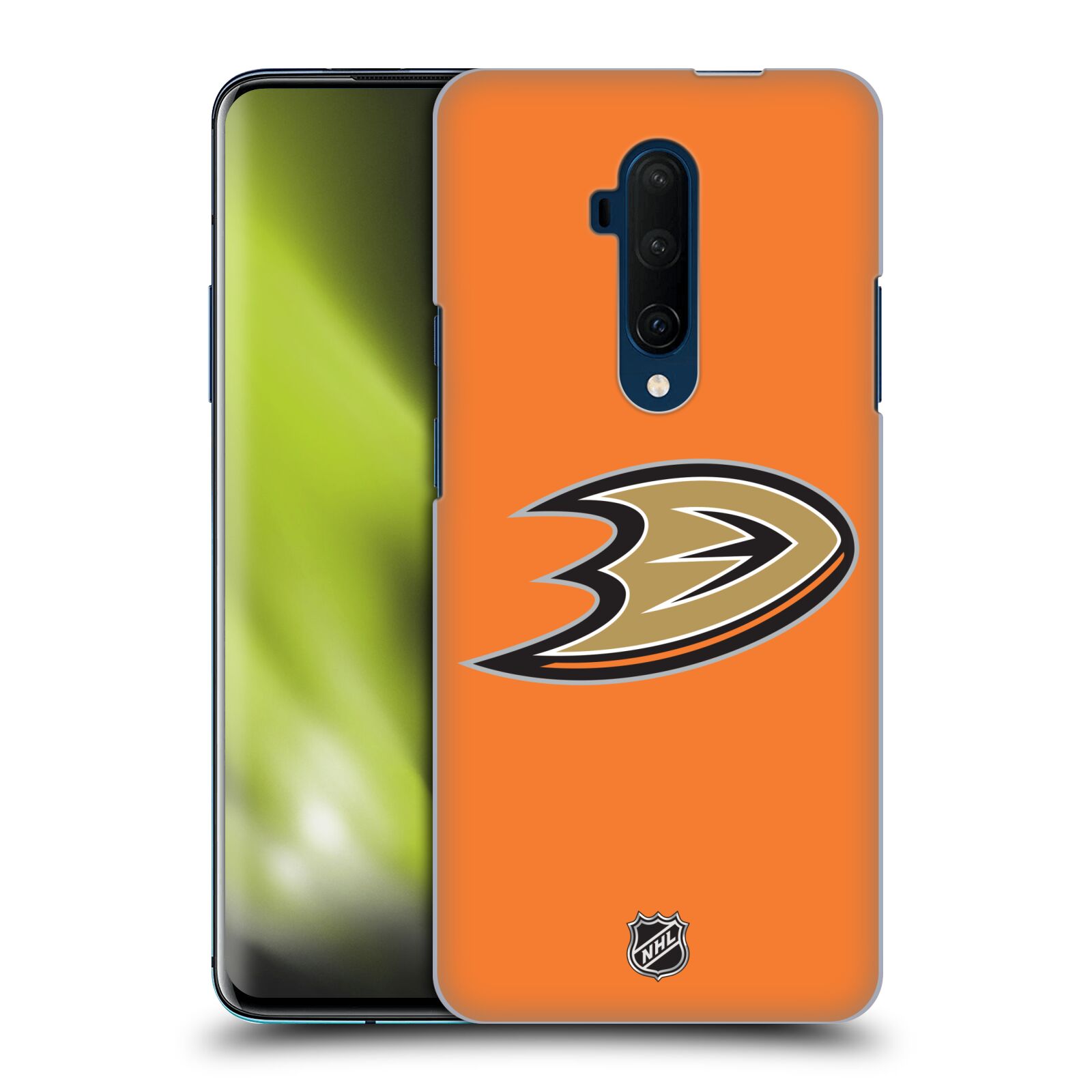 Pouzdro na mobil OnePlus 7T Pro - HEAD CASE - Hokej NHL - Anaheim Ducks - Oranžové pozadí