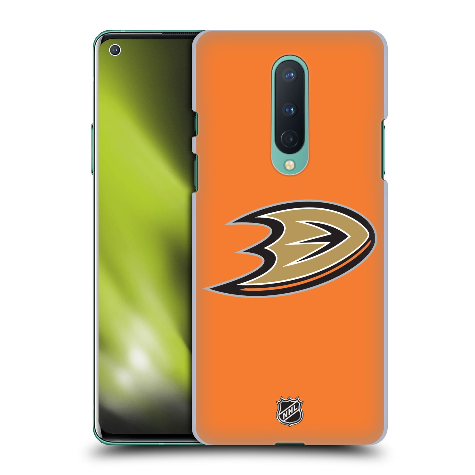Pouzdro na mobil OnePlus 8 5G - HEAD CASE - Hokej NHL - Anaheim Ducks - Oranžové pozadí