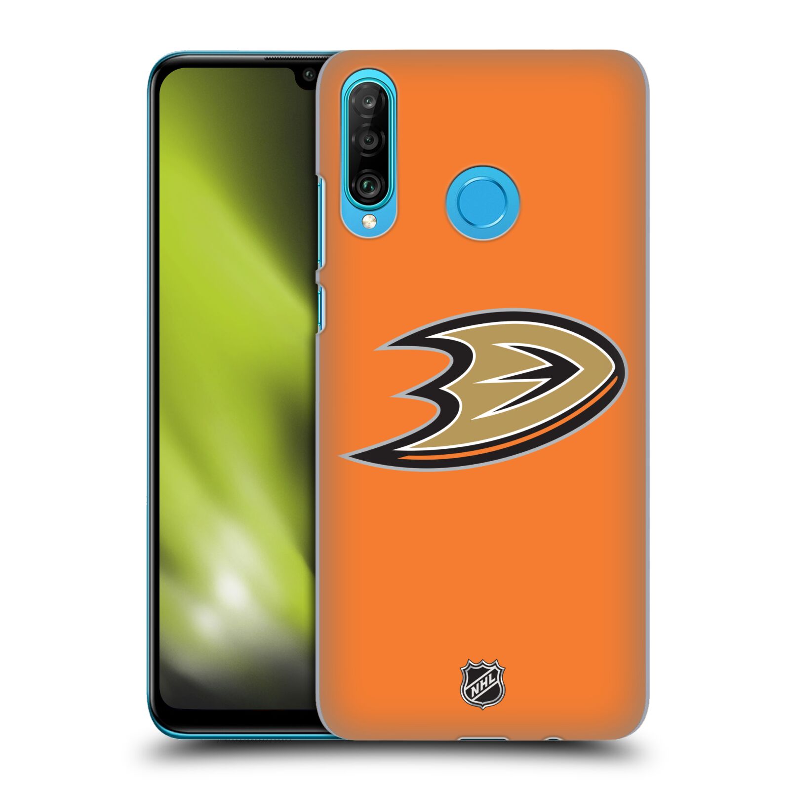 Pouzdro na mobil Huawei P30 LITE - HEAD CASE - Hokej NHL - Anaheim Ducks - Oranžové pozadí