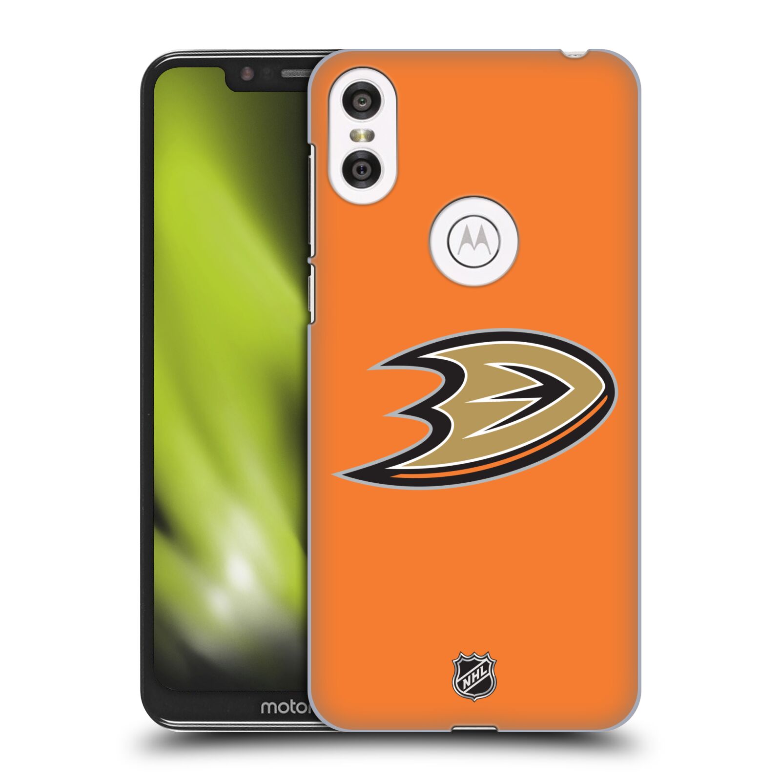 Pouzdro na mobil Motorola Moto ONE - HEAD CASE - Hokej NHL - Anaheim Ducks - Oranžové pozadí