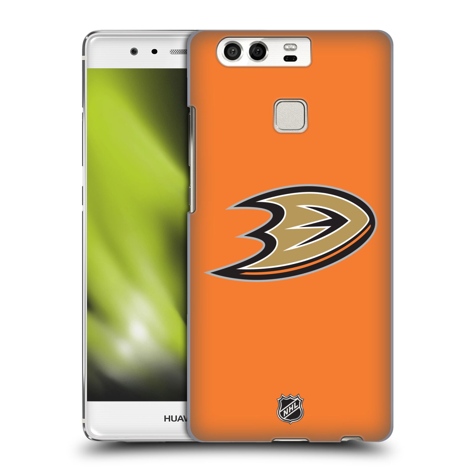 Pouzdro na mobil Huawei P9 / P9 DUAL SIM - HEAD CASE - Hokej NHL - Anaheim Ducks - Oranžové pozadí