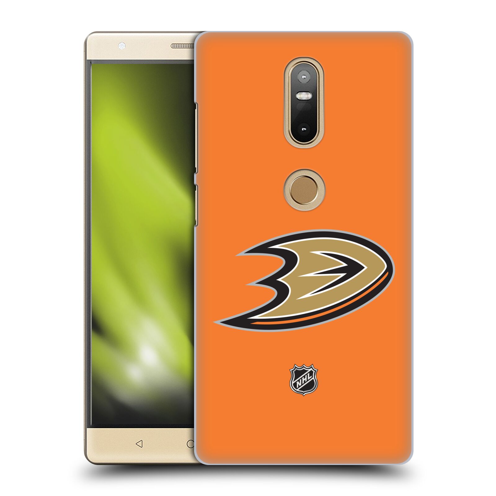 Pouzdro na mobil Lenovo Phab 2 PLUS - HEAD CASE - Hokej NHL - Anaheim Ducks - Oranžové pozadí