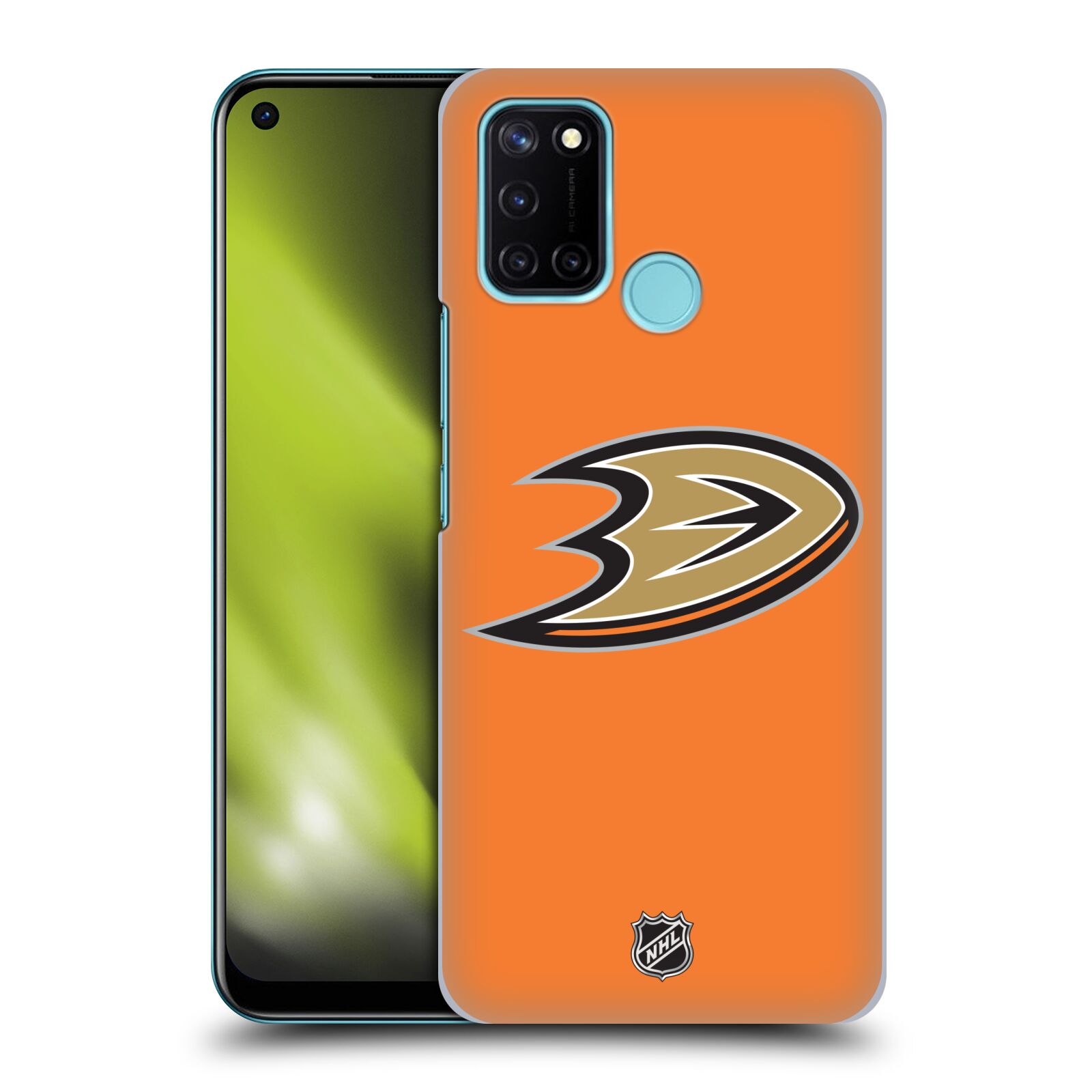 Pouzdro na mobil Realme 7i / Realme C17 - HEAD CASE - Hokej NHL - Anaheim Ducks - Oranžové pozadí