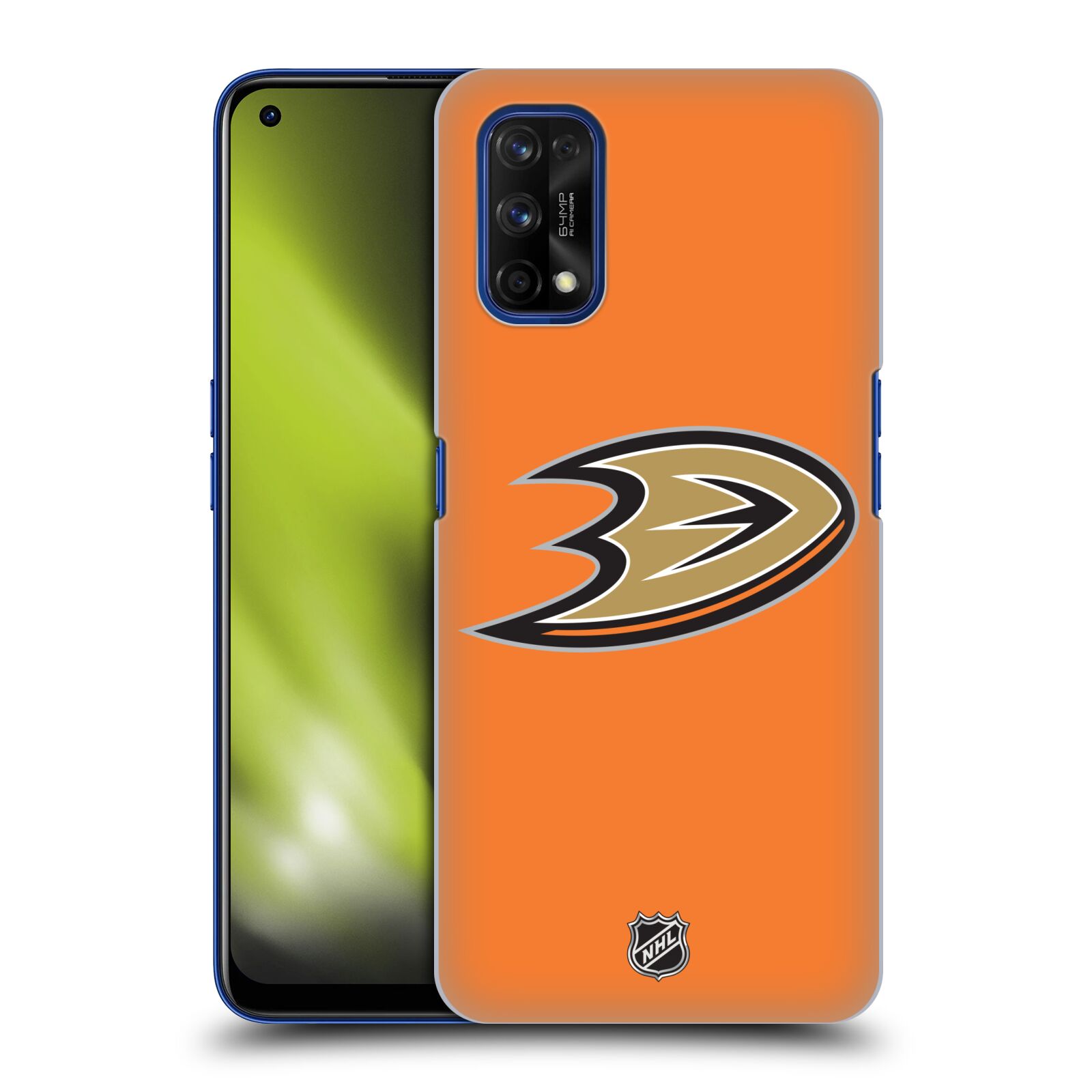 Pouzdro na mobil Realme 7 PRO - HEAD CASE - Hokej NHL - Anaheim Ducks - Oranžové pozadí