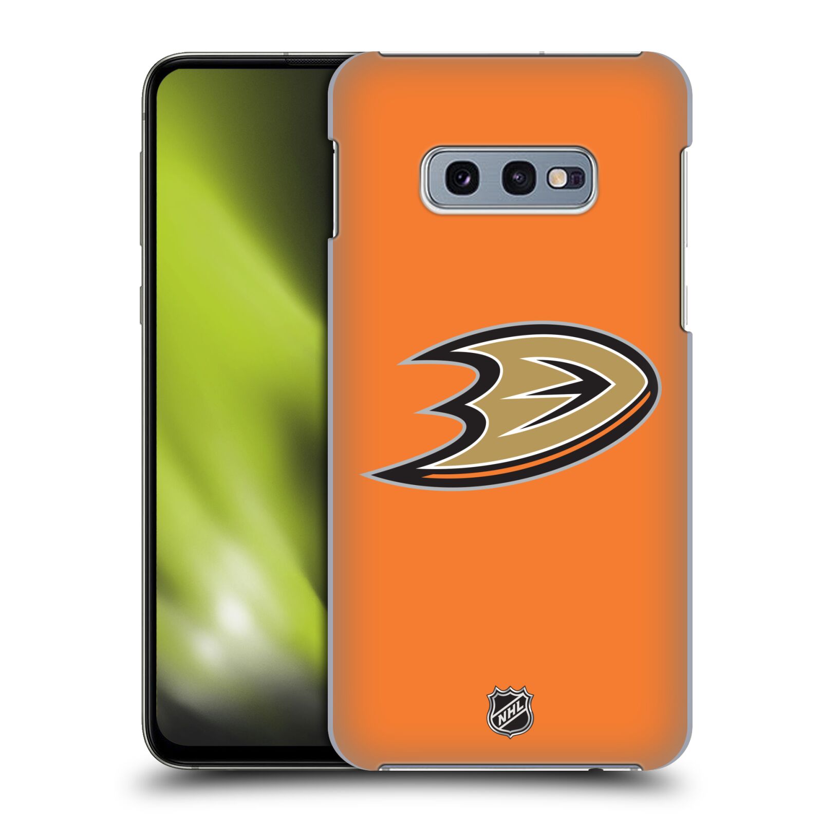 Pouzdro na mobil Samsung Galaxy S10e - HEAD CASE - Hokej NHL - Anaheim Ducks - Oranžové pozadí