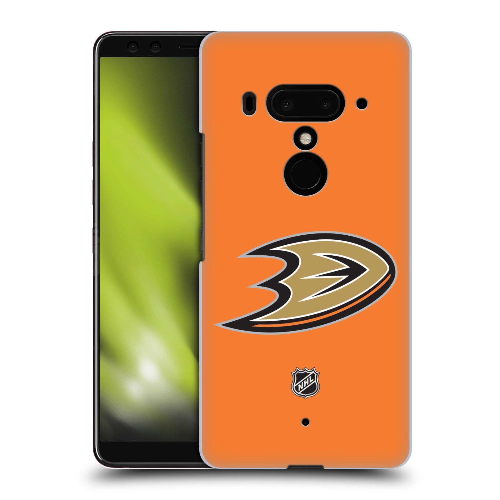 Pouzdro na mobil HTC U 12 PLUS / U 12+ DUAL SIM - HEAD CASE - Hokej NHL - Anaheim Ducks - Oranžové pozadí