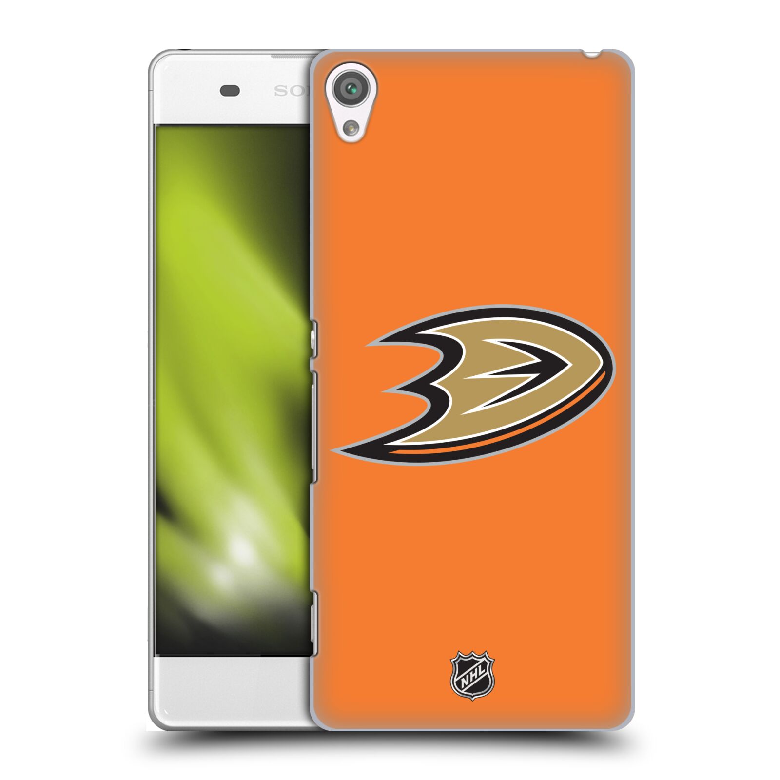 Pouzdro na mobil Sony Xperia XA - HEAD CASE - Hokej NHL - Anaheim Ducks - Oranžové pozadí