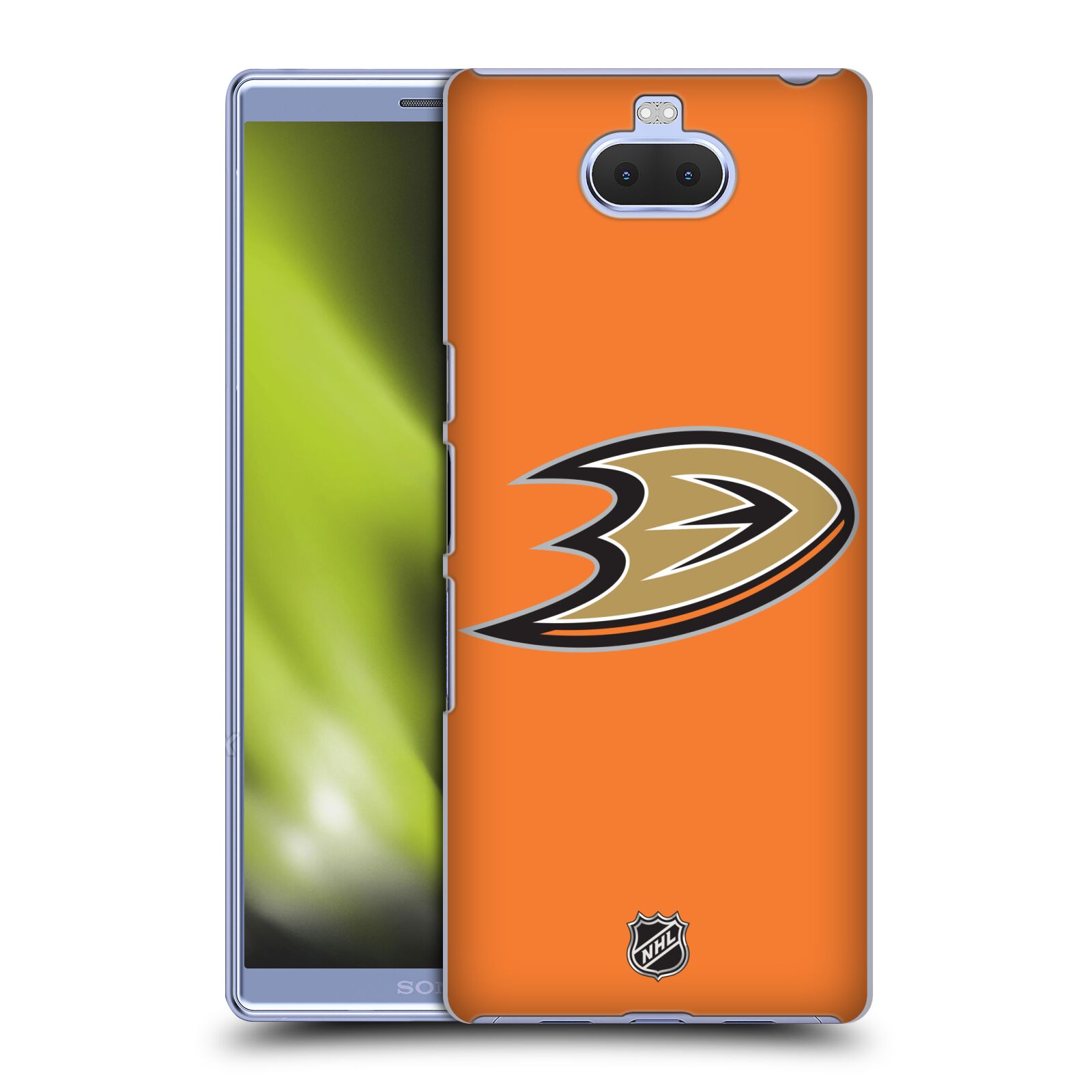 Pouzdro na mobil Sony Xperia 10 - HEAD CASE - Hokej NHL - Anaheim Ducks - Oranžové pozadí
