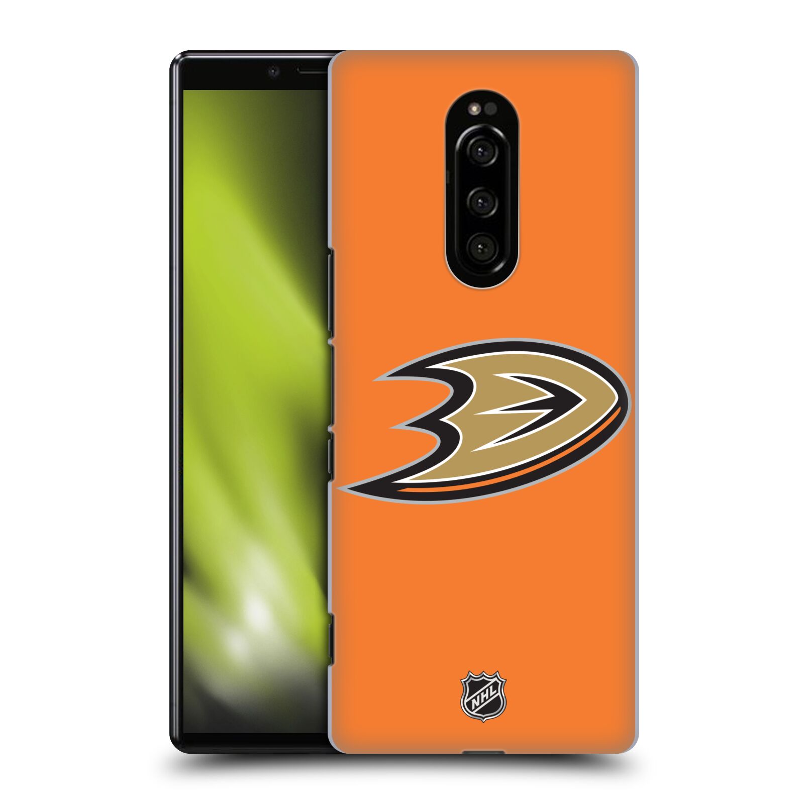 Pouzdro na mobil Sony Xperia 1 - HEAD CASE - Hokej NHL - Anaheim Ducks - Oranžové pozadí