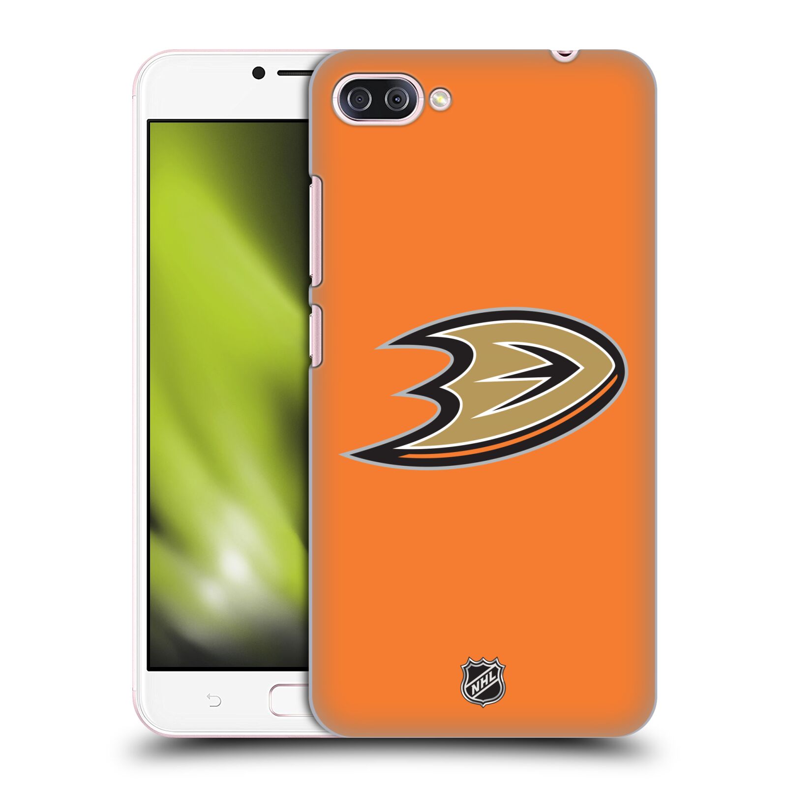 Pouzdro na mobil ASUS Zenfone 4 Max / 4 Max Pro (ZC554KL) - HEAD CASE - Hokej NHL - Anaheim Ducks - Oranžové pozadí