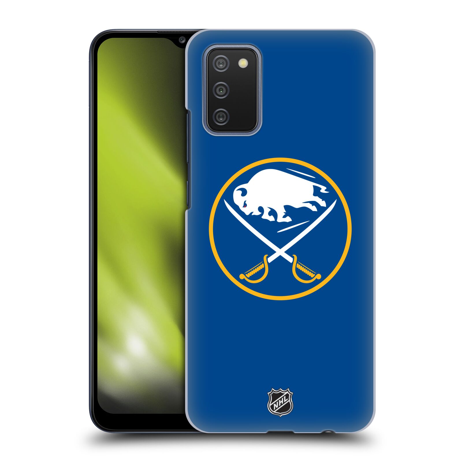 Pouzdro na mobil Samsung Galaxy A02s - HEAD CASE - Hokej NHL - Buffalo Sabres - modré pozadí