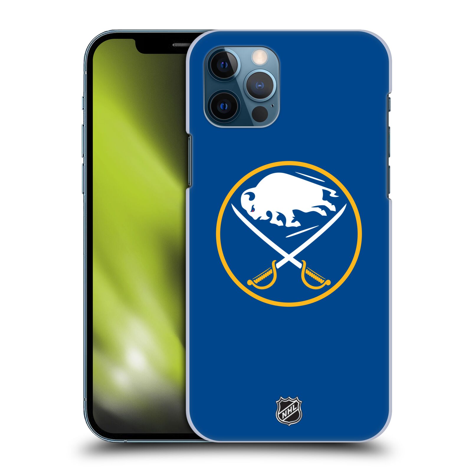 Pouzdro na mobil Apple Iphone 12 / 12 PRO - HEAD CASE - Hokej NHL - Buffalo Sabres - modré pozadí