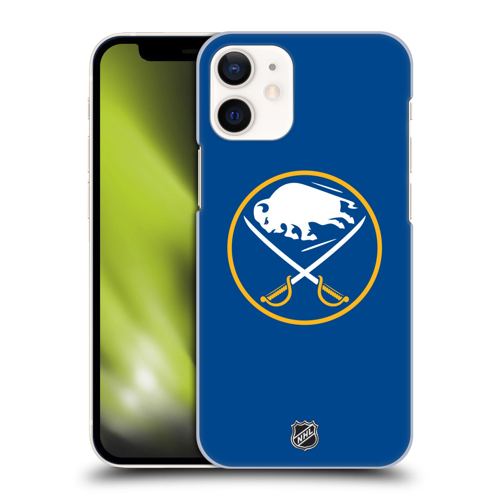 Pouzdro na mobil Apple Iphone 12 MINI - HEAD CASE - Hokej NHL - Buffalo Sabres - modré pozadí